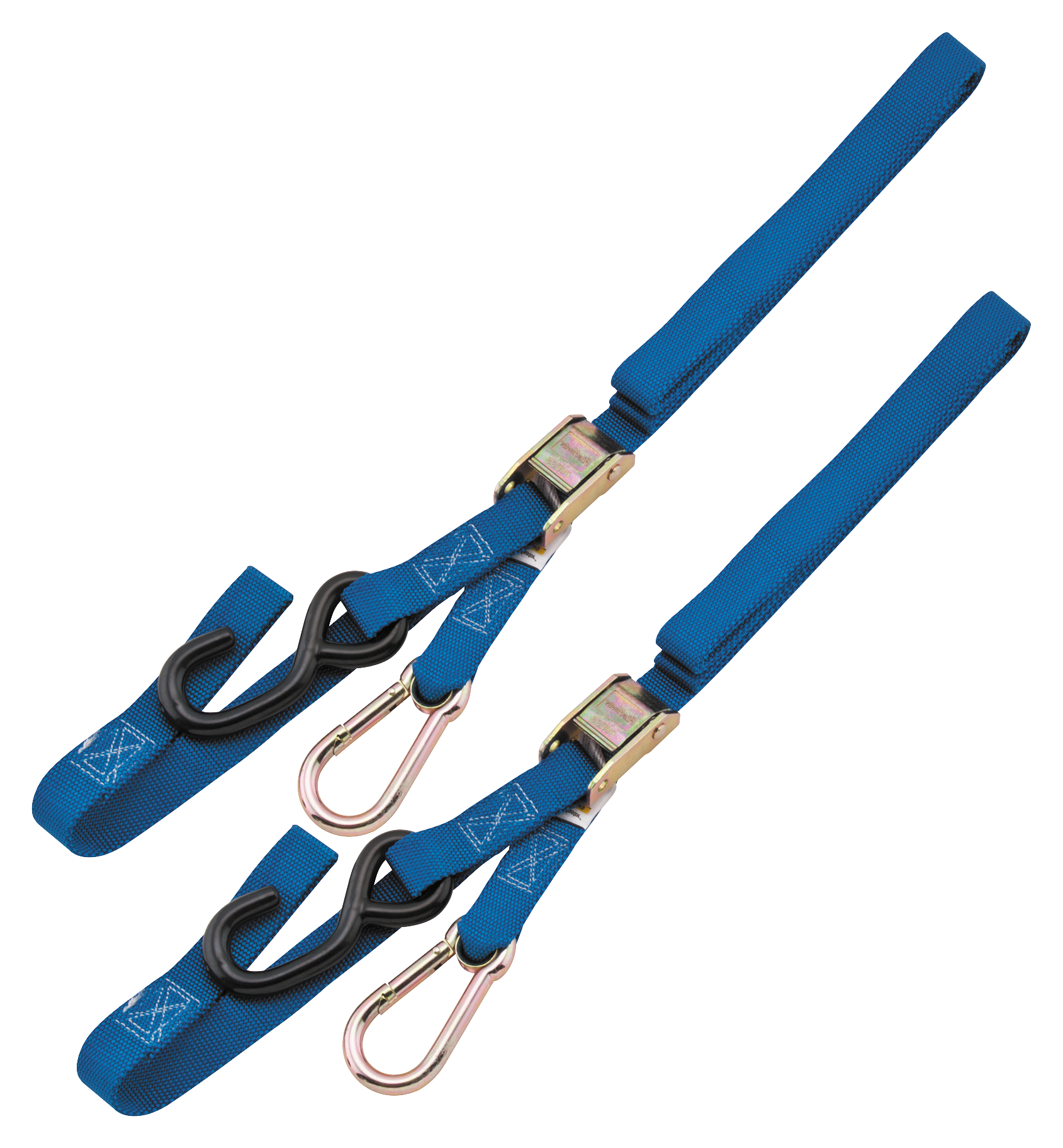 BikeMaster Integrated Soft-Hook Tie-Downs with Carabiners - Blue - 1 x 8