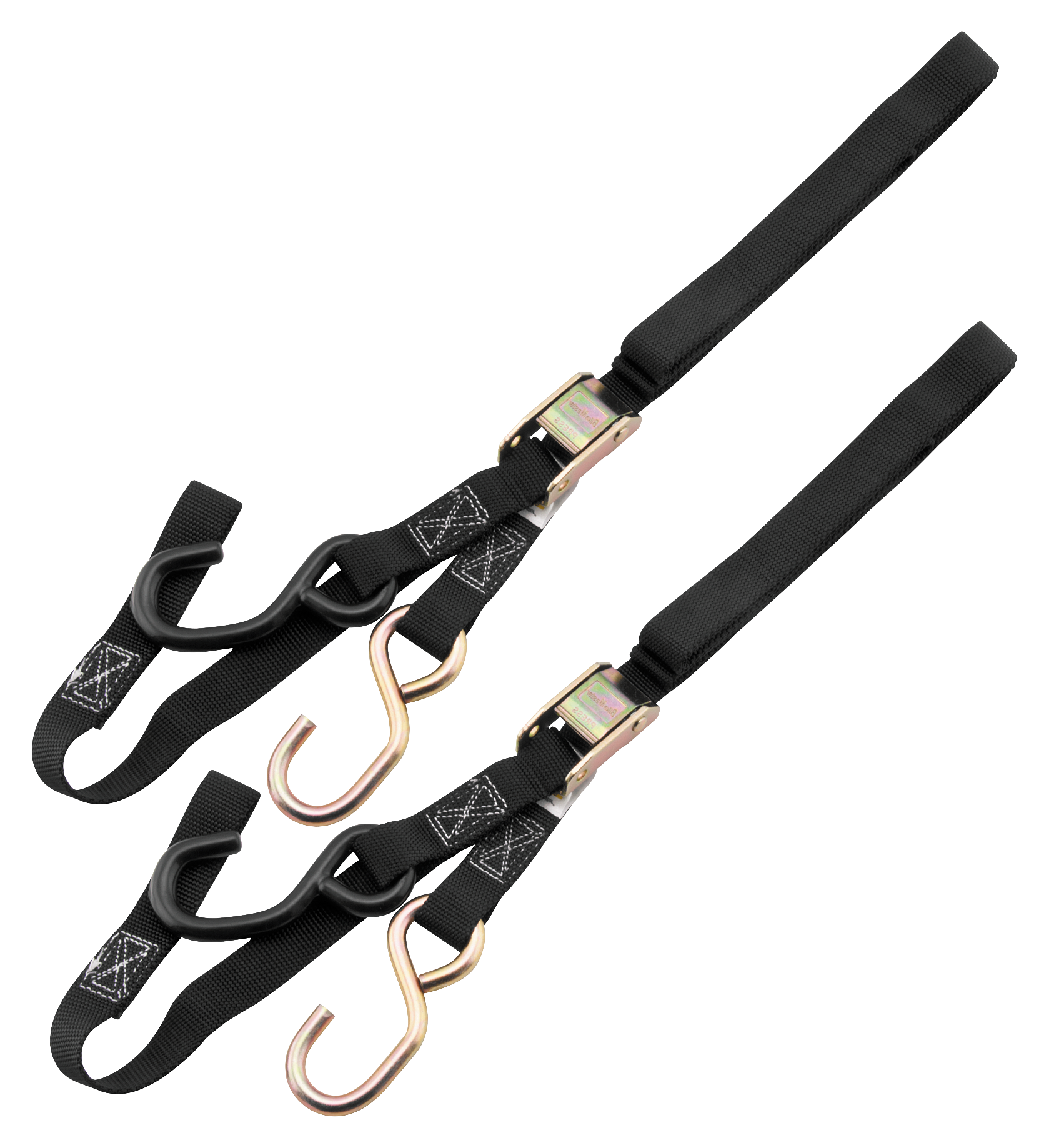 BikeMaster Integrated Soft-Hook Tie-Downs with Carabiners - Black - 1 x 