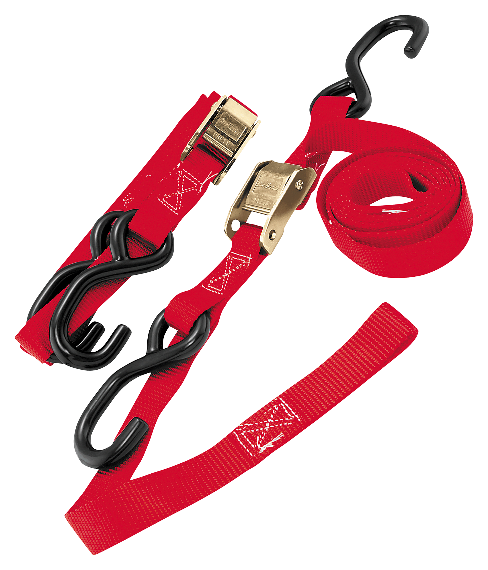 BikeMaster Integrated Soft-Hook Tie-Downs with Carabiners - Red - 1 x 72