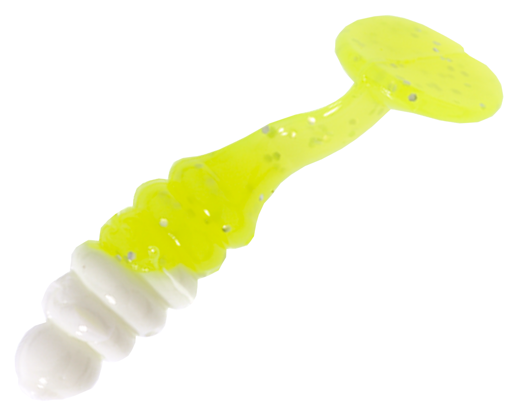 Charlie Brewers Crappie Slider Grub - 1 - White/Chartreuse Tail