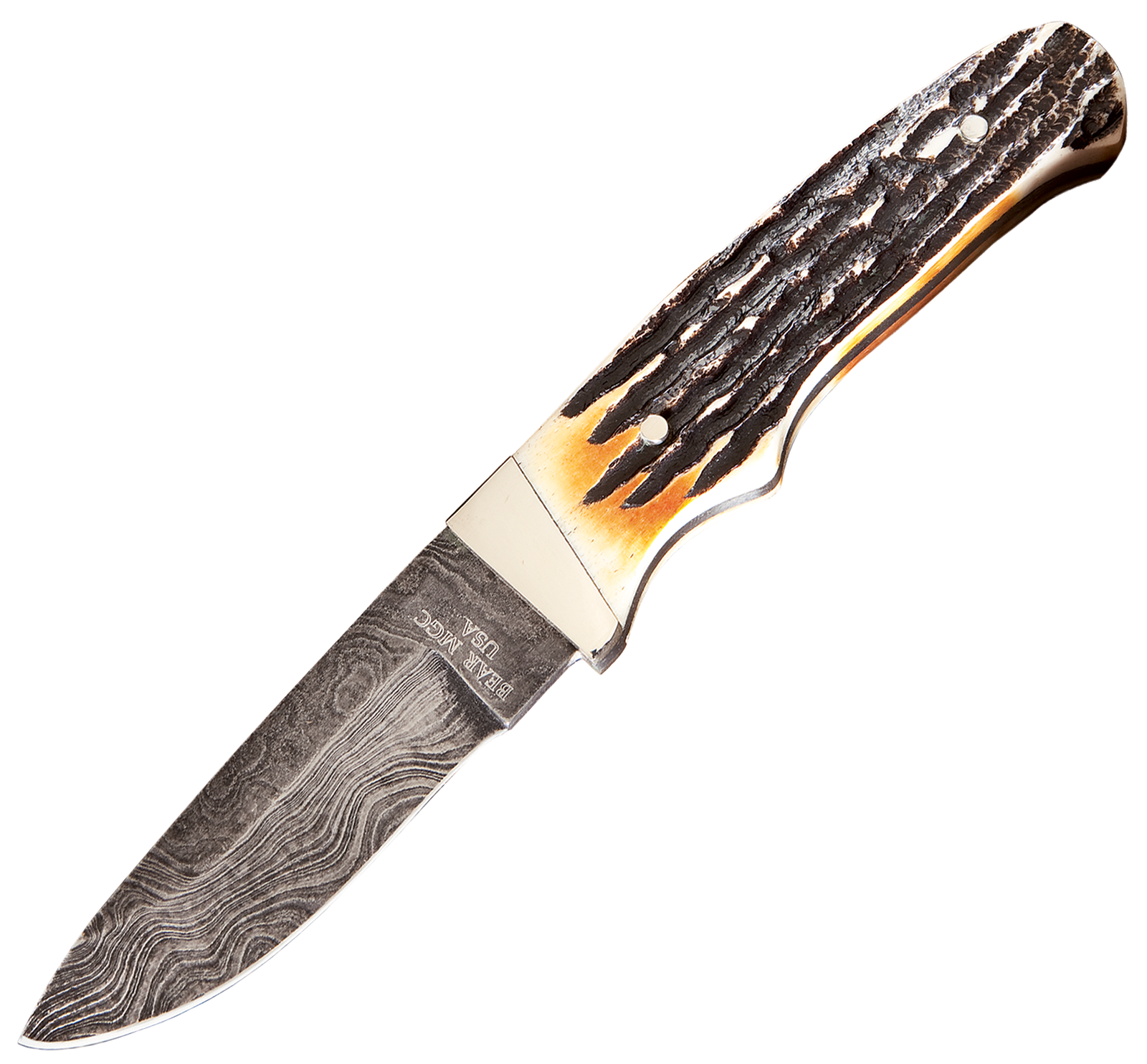 Bear &Son Cutlery Genuine India Stag-Bone Damascus Fixed-Blade Knife - Bear & Son Cutlery