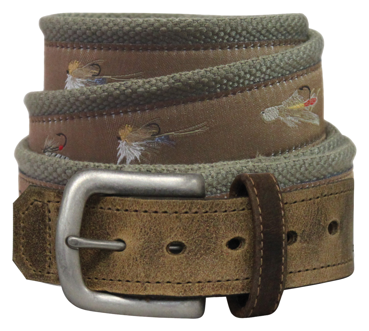 Bison Designs Leather Tip Pontoon Fish Bait Belt for Men - Olive Multi - 36