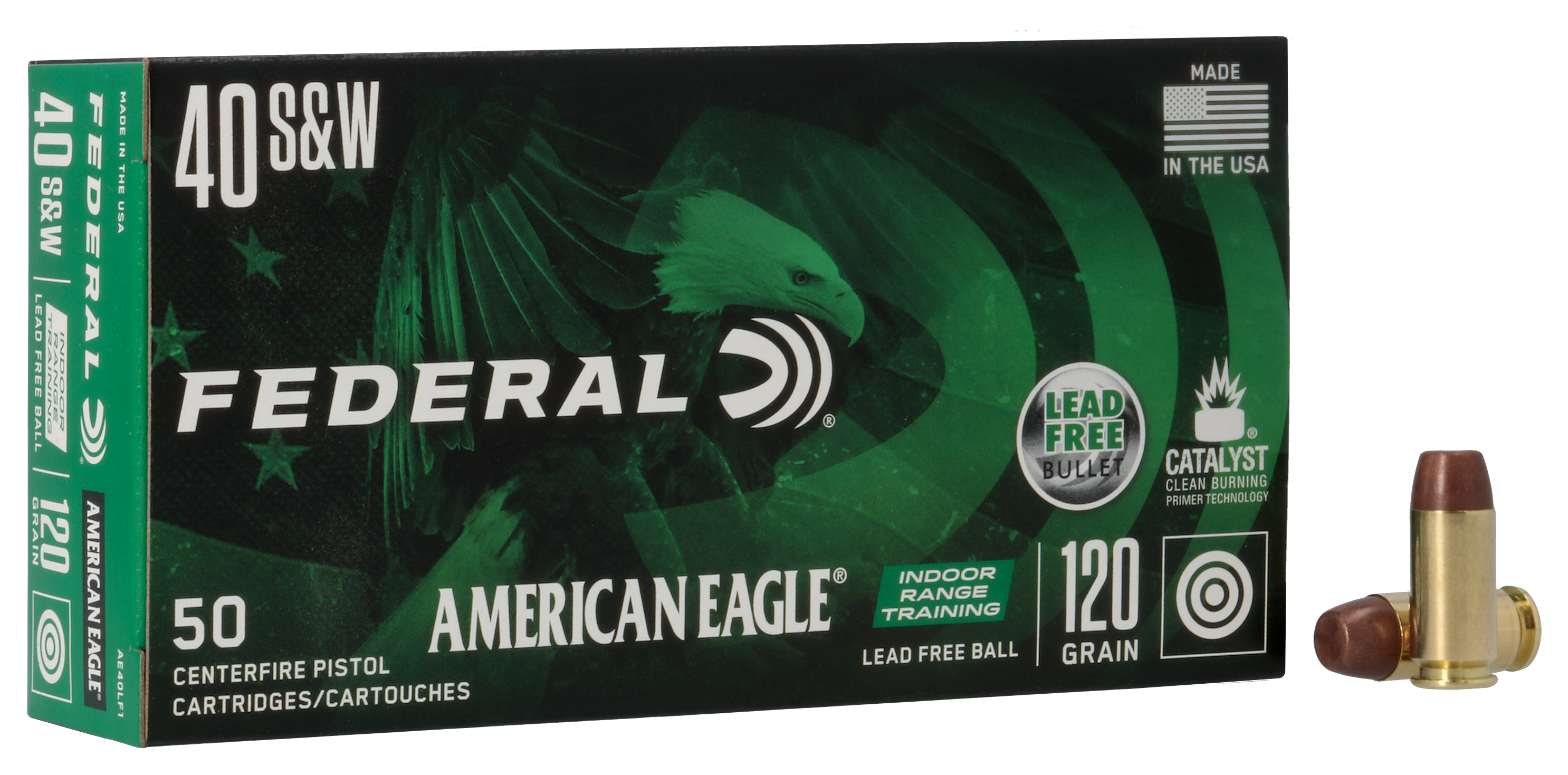 Image of Federal American Eagle Indoor Range Training IRT .40 S&ampW 120 Grain Lead-Free Ammo