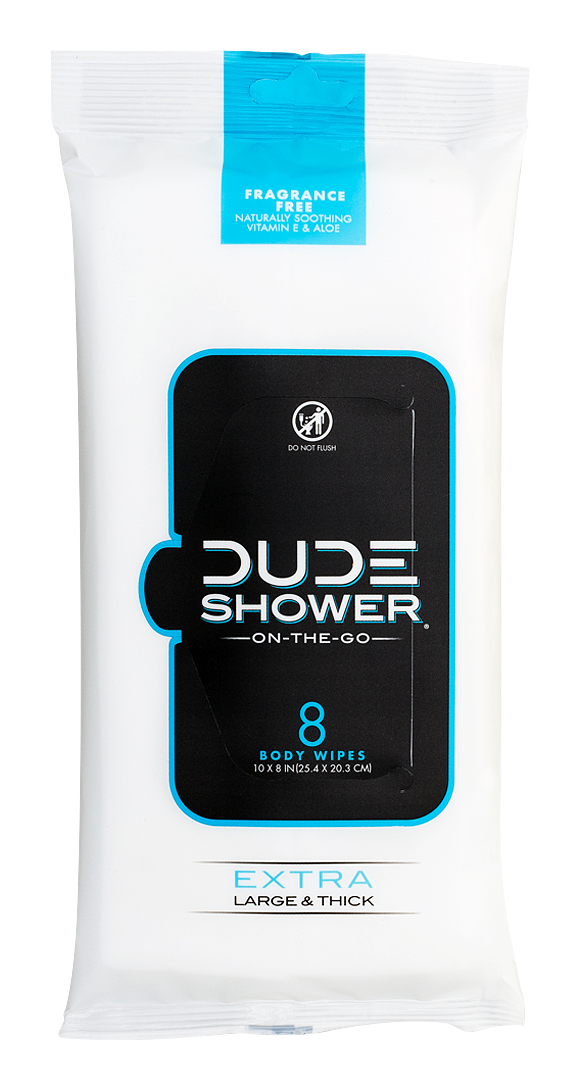 DUDE Travel-Sized Shower Body Wipes with Soothing Aloe