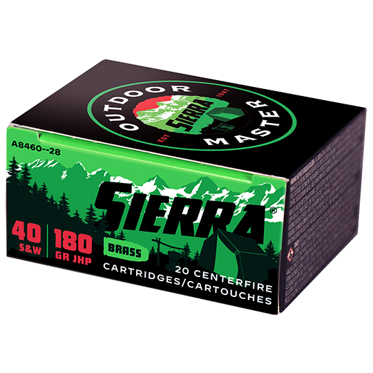 Sierra Outdoor Master .40 S&ampW 180 Grain Jacketed Hollow Point Centerfire Handgun Cartridges - Sierra