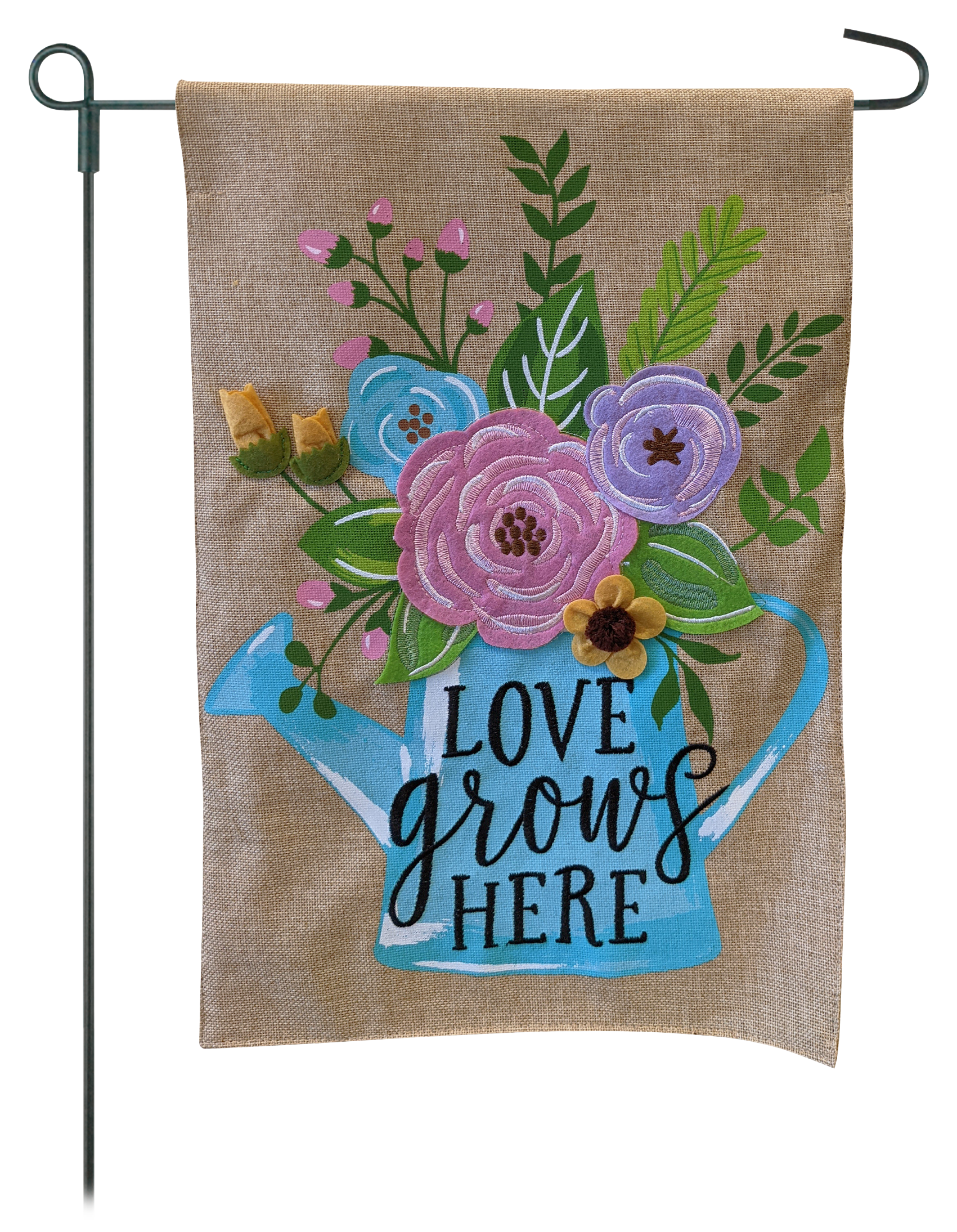 JEC Home Goods Watering Can 2-Sided Burlap Garden Flag