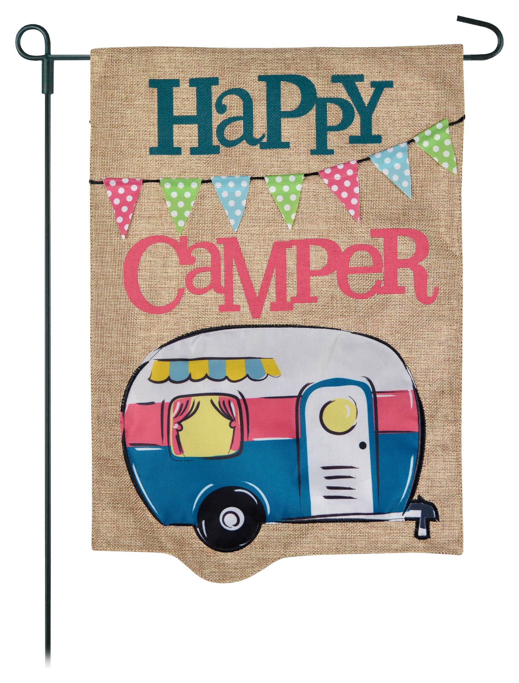 JEC Home Goods Happy Camper 2-Sided Burlap Garden Flag