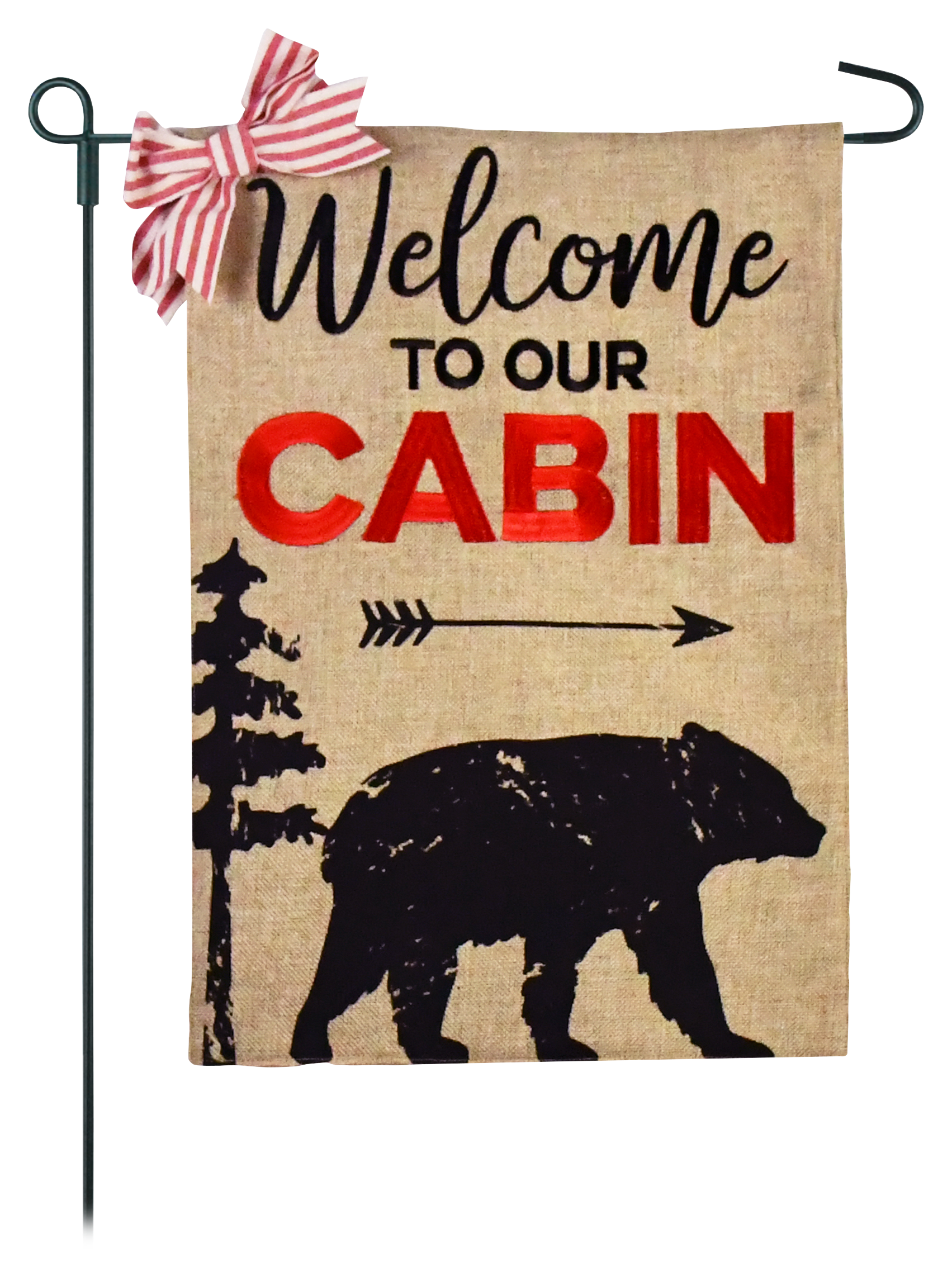 JEC Home Goods Black Bear Welcome to Our Cabin 2-Sided Burlap Garden Flag
