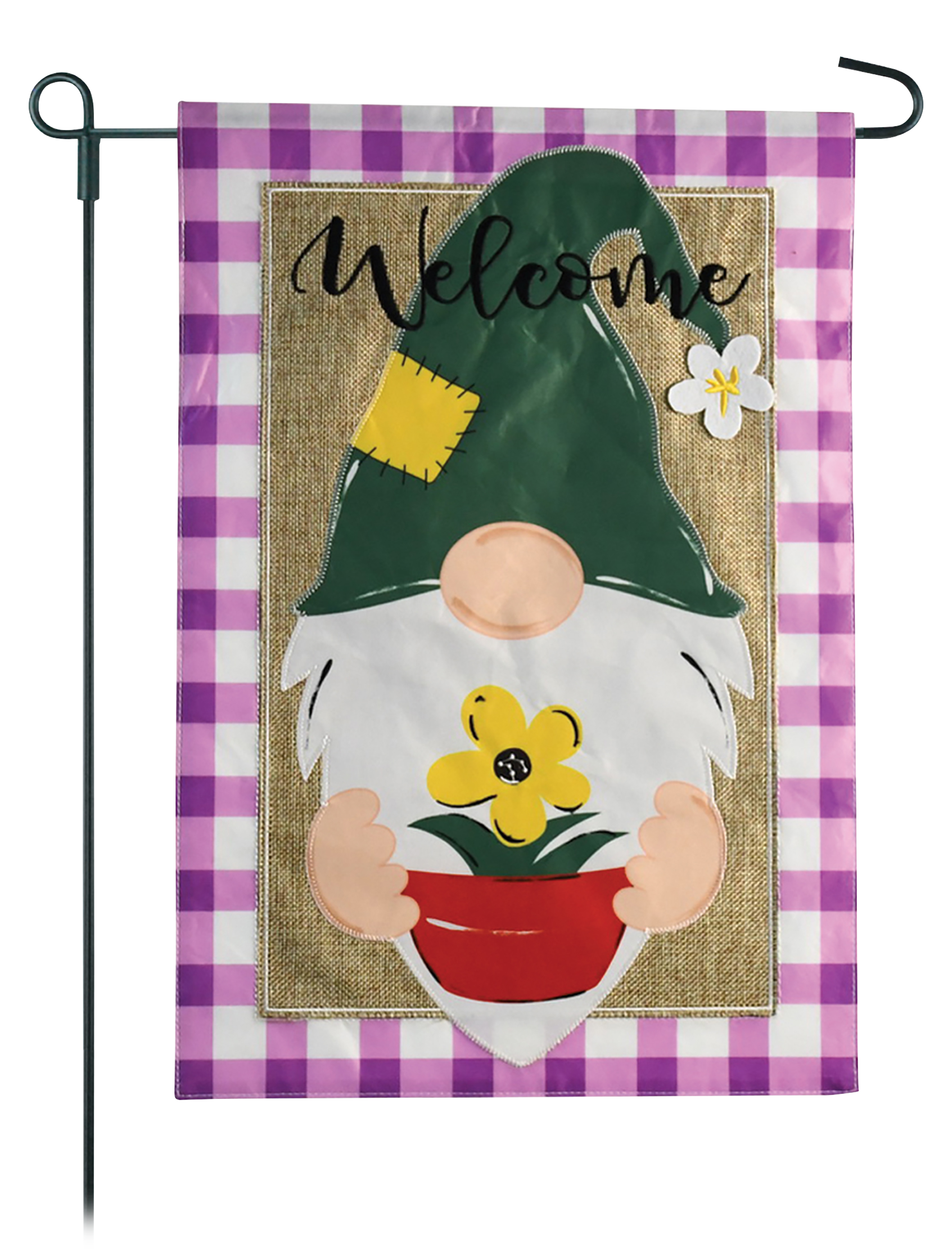 JEC Home Goods Welcome Gnome 2-Sided Burlap Garden Flag
