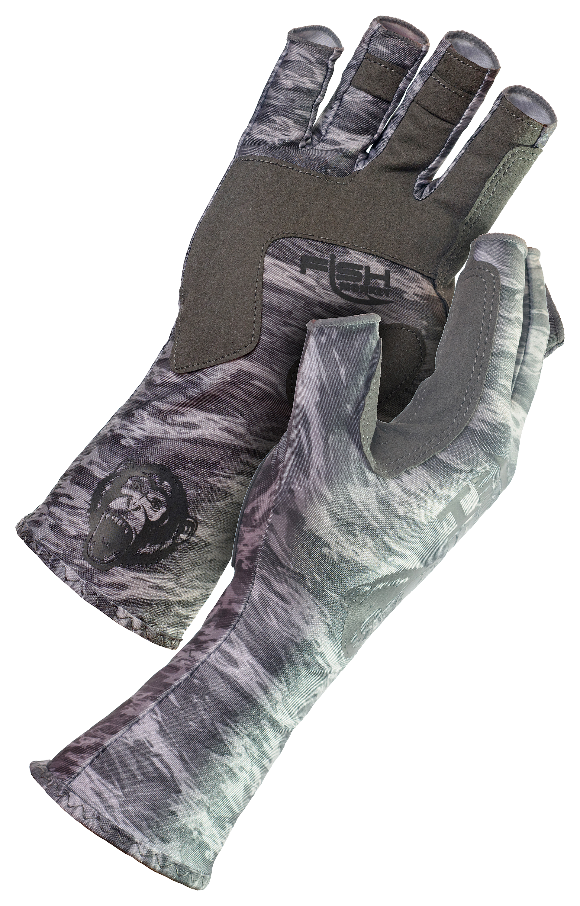 Fish Monkey Half Finger Guide Gloves - Grey Water Camo - M