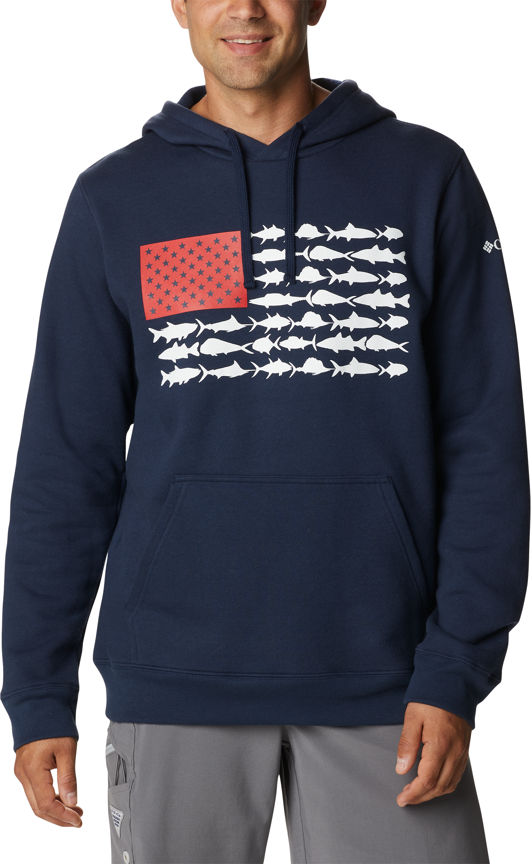 Columbia PFG Fish Flag II Long-Sleeve Hoodie for Men - Collegiate Navy/White USA - 2XL