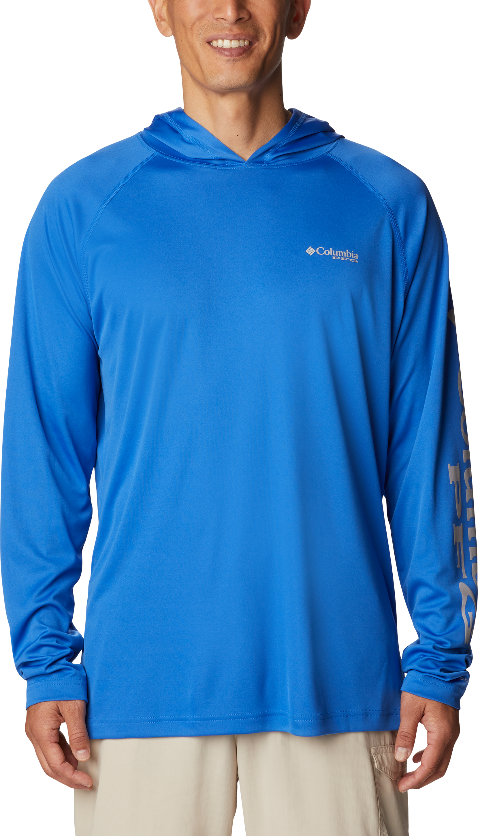 Columbia PFG Terminal Tackle Long-Sleeve Hoodie for Men - Vivid Blue/Cool Grey Logo - 2XLT product image
