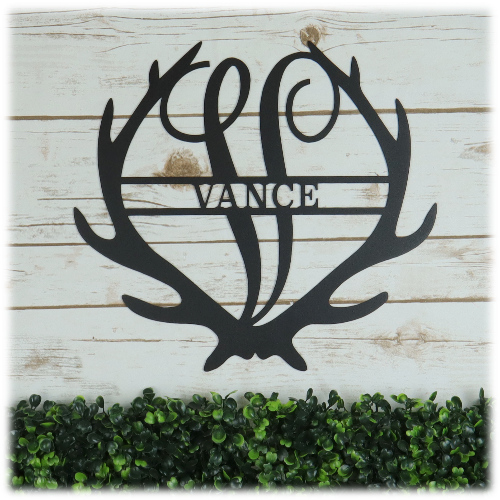 Metal Unlimited Antler Monogram Personalized Steel Sign