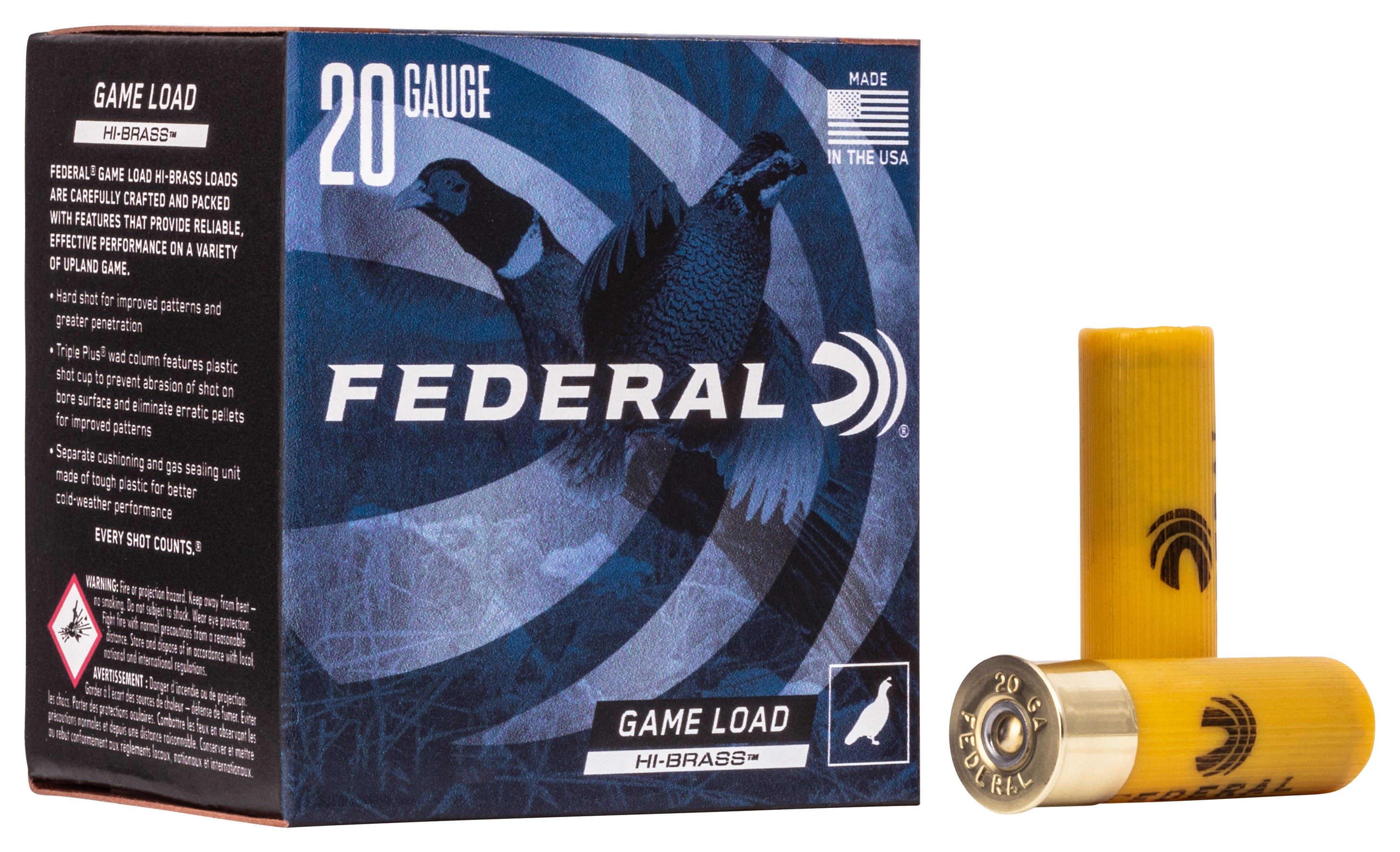 Federal Game-Shok Upland High Brass Shotshells - 20 Gauge - #5 - 2.75″ - 250 Rounds - Federal