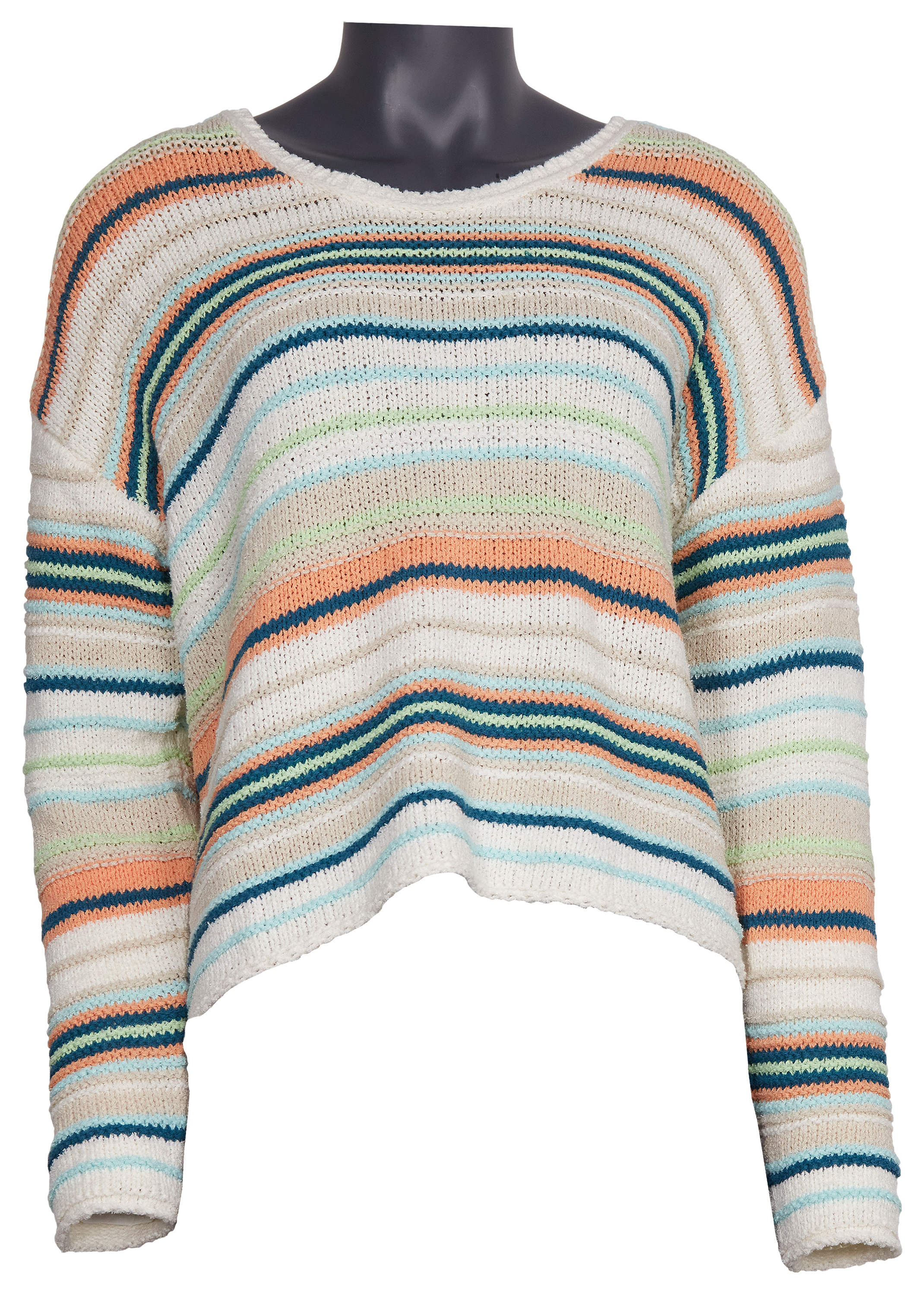 Natural Reflections Striped Long-Sleeve Pullover Sweater - Cantaloupe Stripe - XXL