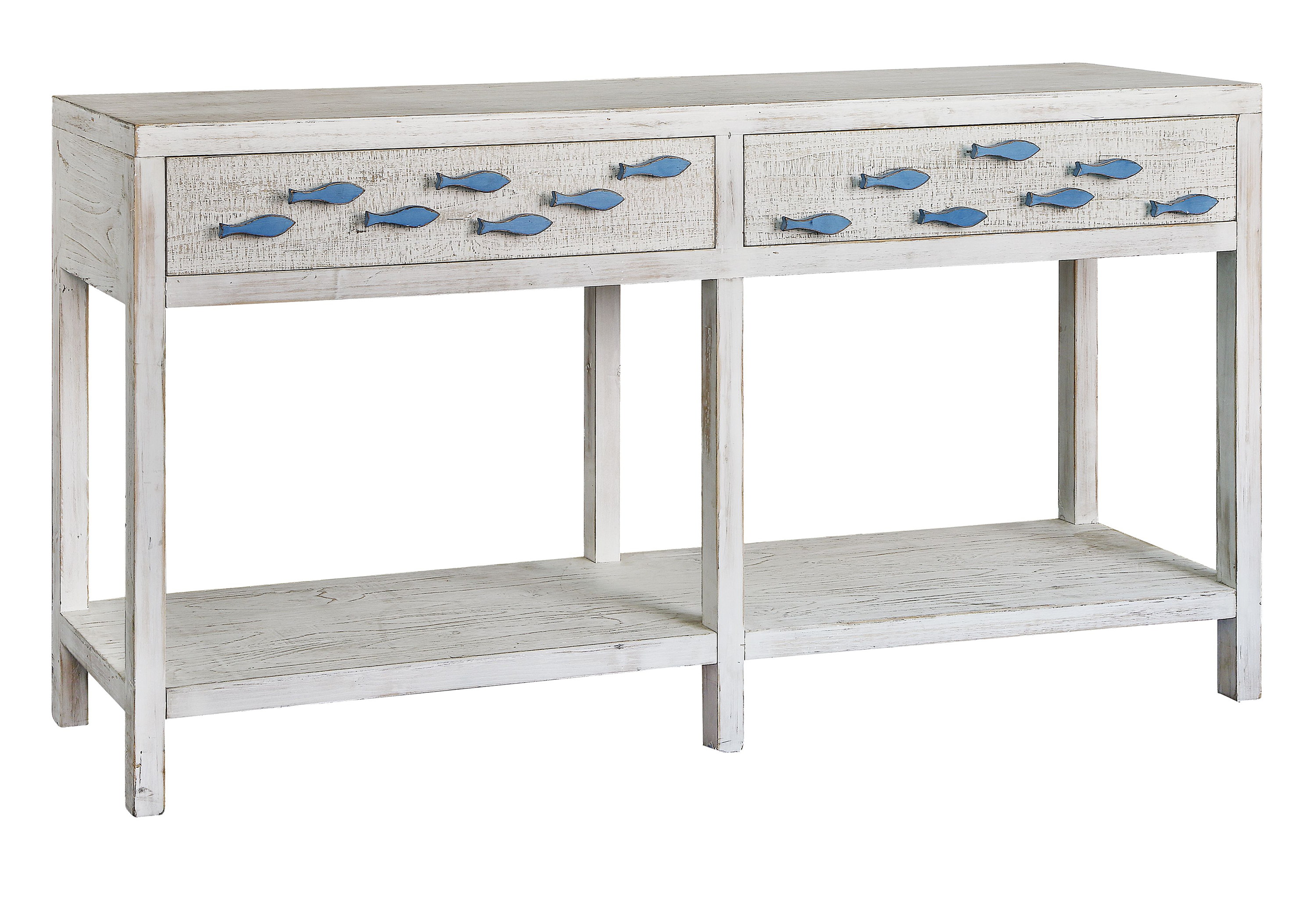 Crestview Collection Swimming Upstream Antique White 2-Drawer Aqua Fish Con