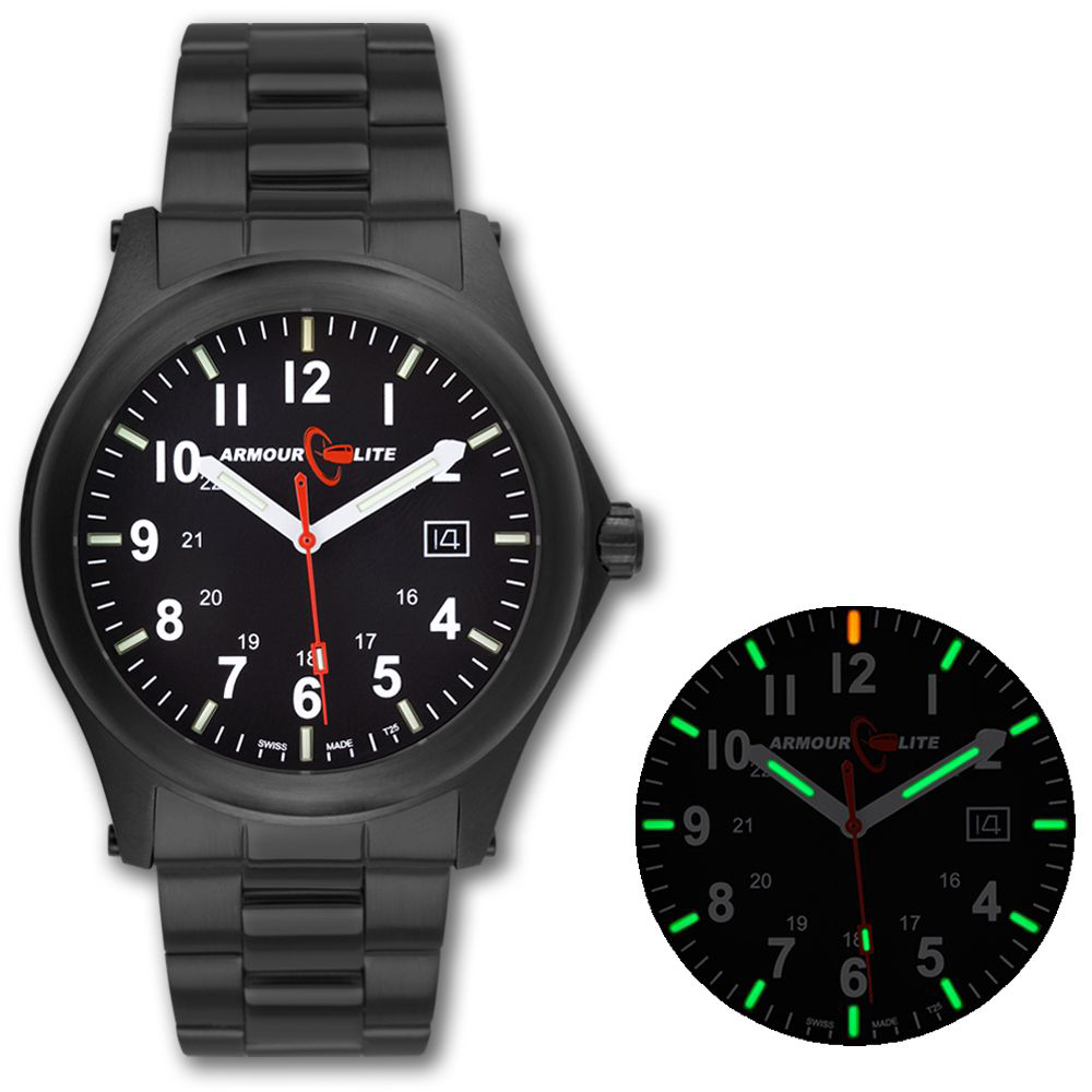 ArmourLite Field Series Tritium 42mm Watch with Steel Band for Men - Black/