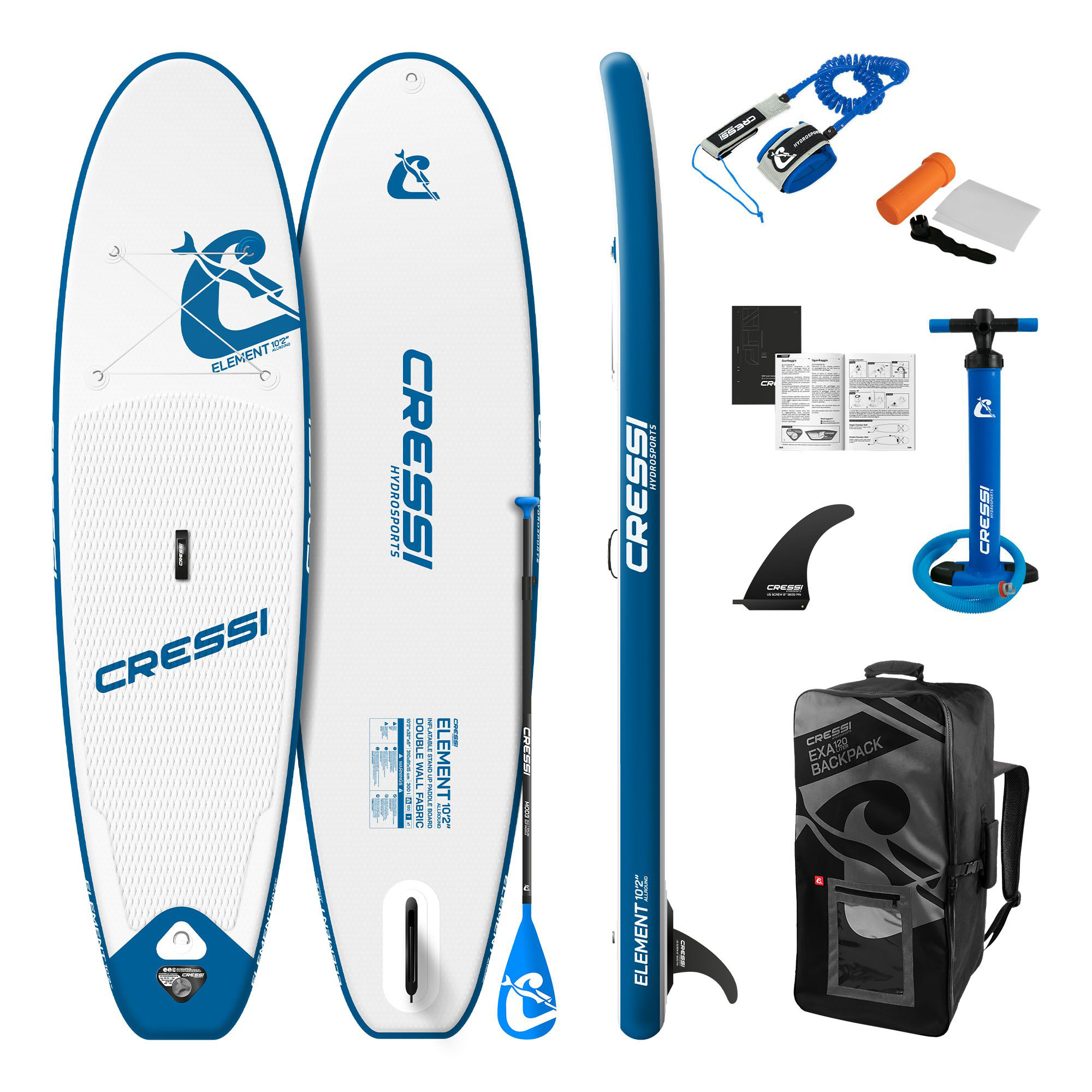 Cressi Element Inflatable Stand-Up Paddleboard Set - White/Blue - 102