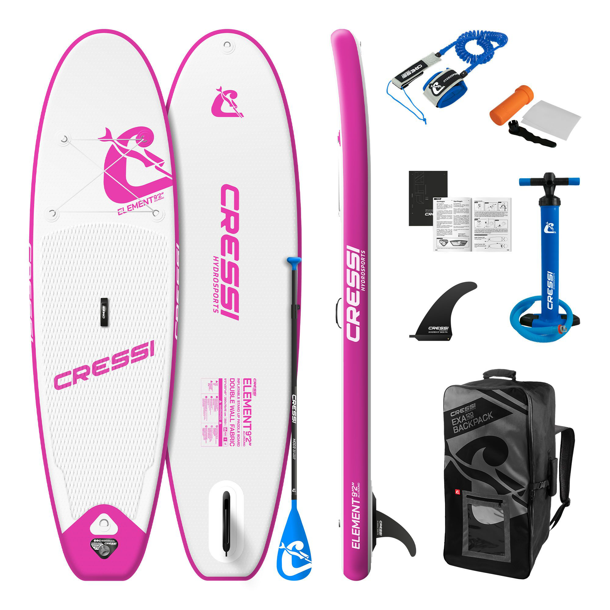 Cressi Element Inflatable Stand-Up Paddleboard Set - White/Pink - 92
