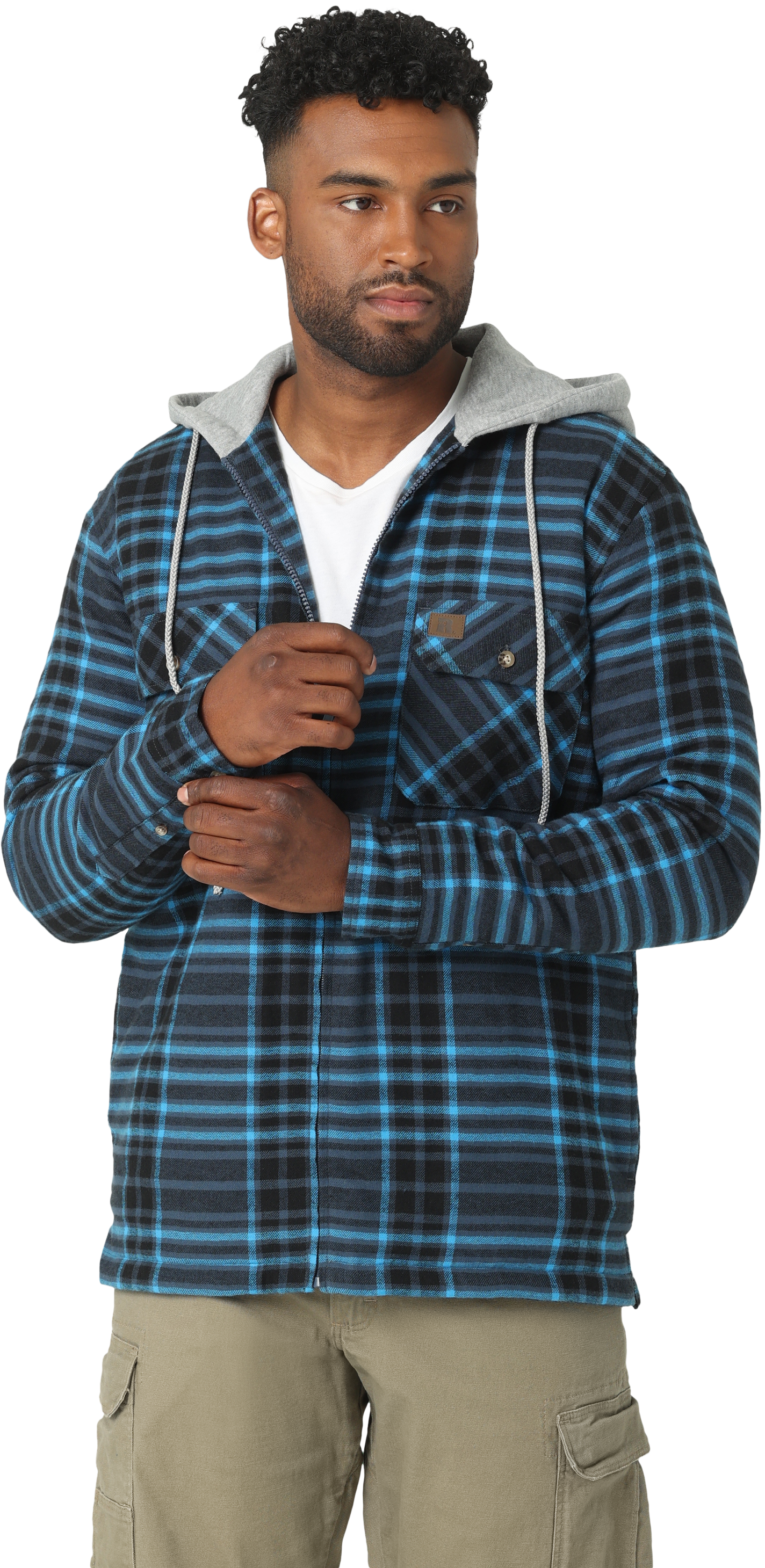 Wrangler Hooded Flannel Work Jacket for Men - Blue - 4XL product image