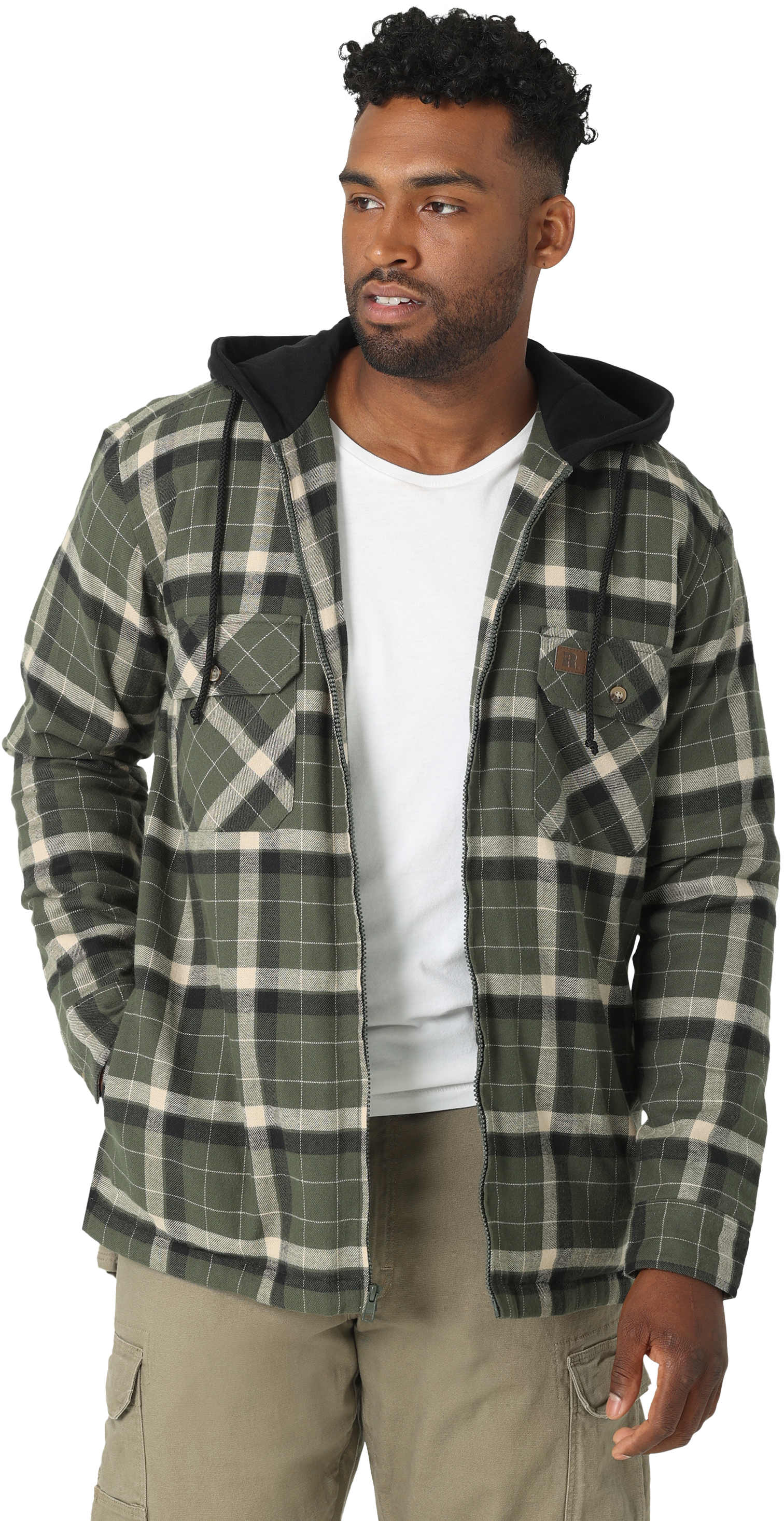 Wrangler Hooded Flannel Work Jacket for Men - Olive/Black - S product image
