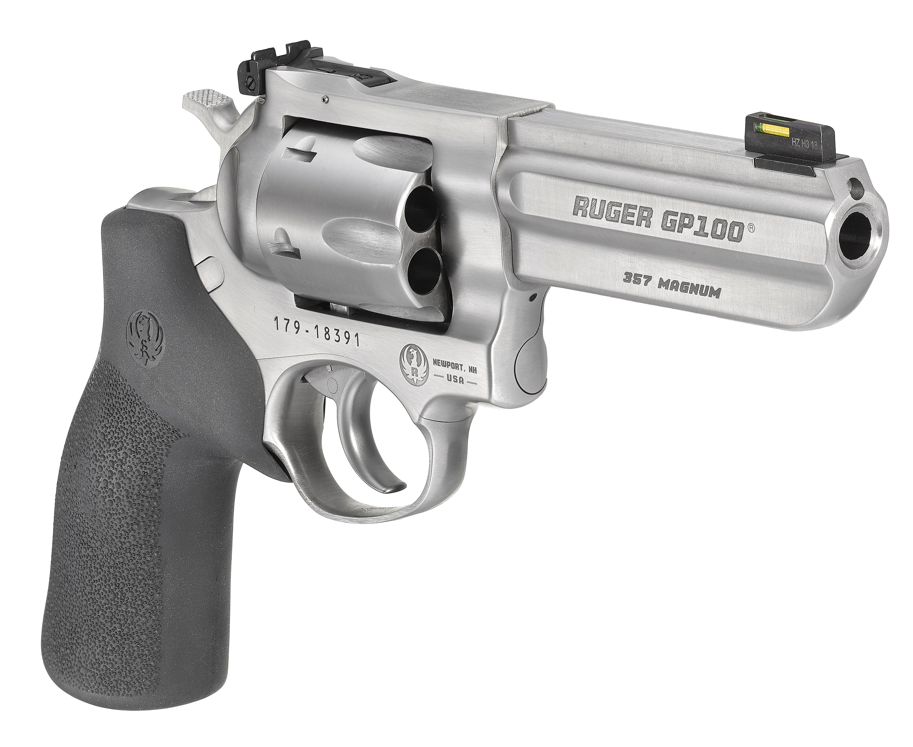 Ruger GP100 Match Champion DoubleAction Revolver with Hogue Rubber Tamer Grip with No Finger Grooves