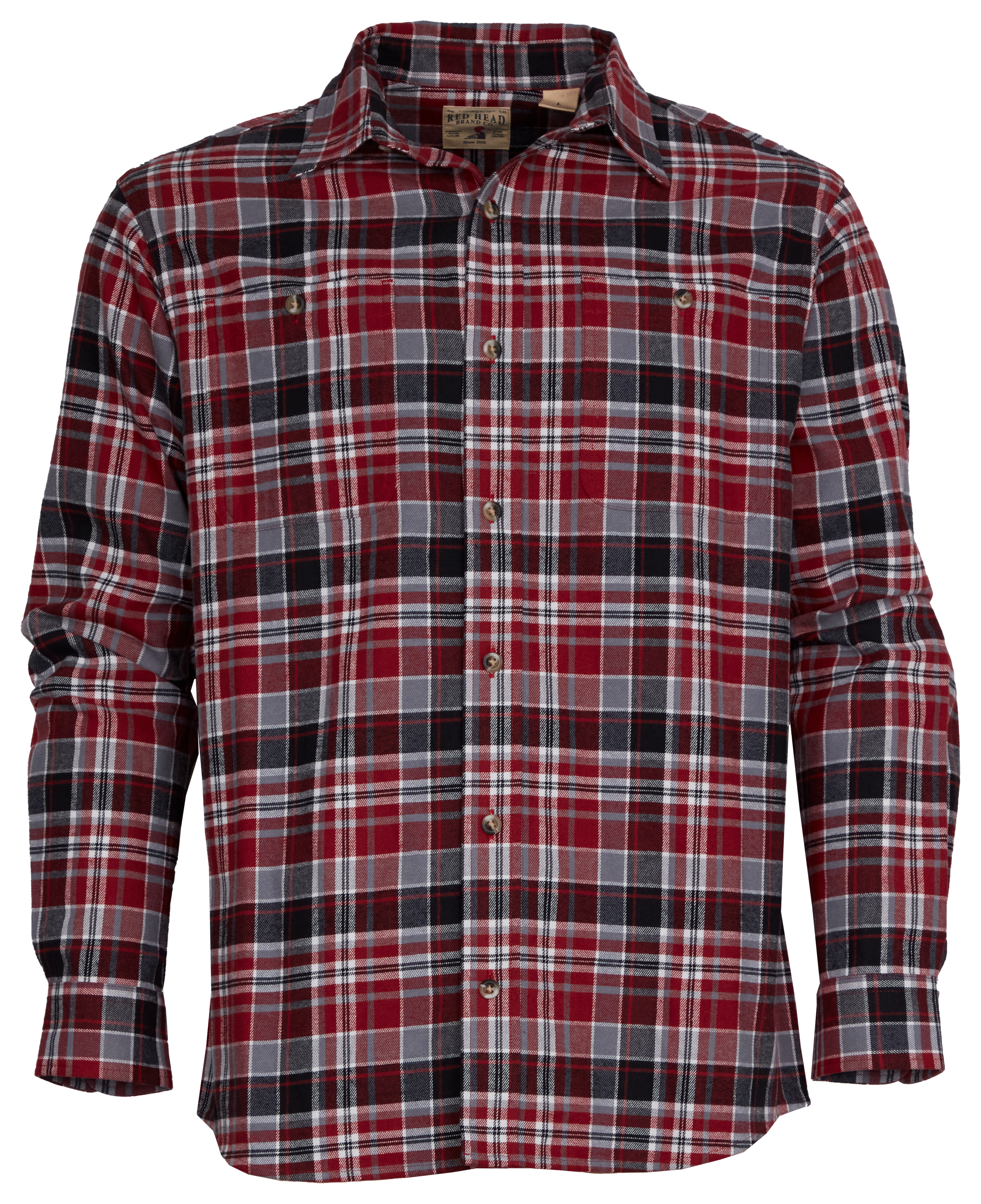 Image of RedHead Ozark Mountain Flannel Long-Sleeve Button-Down Shirt for Men - Red/Black - S