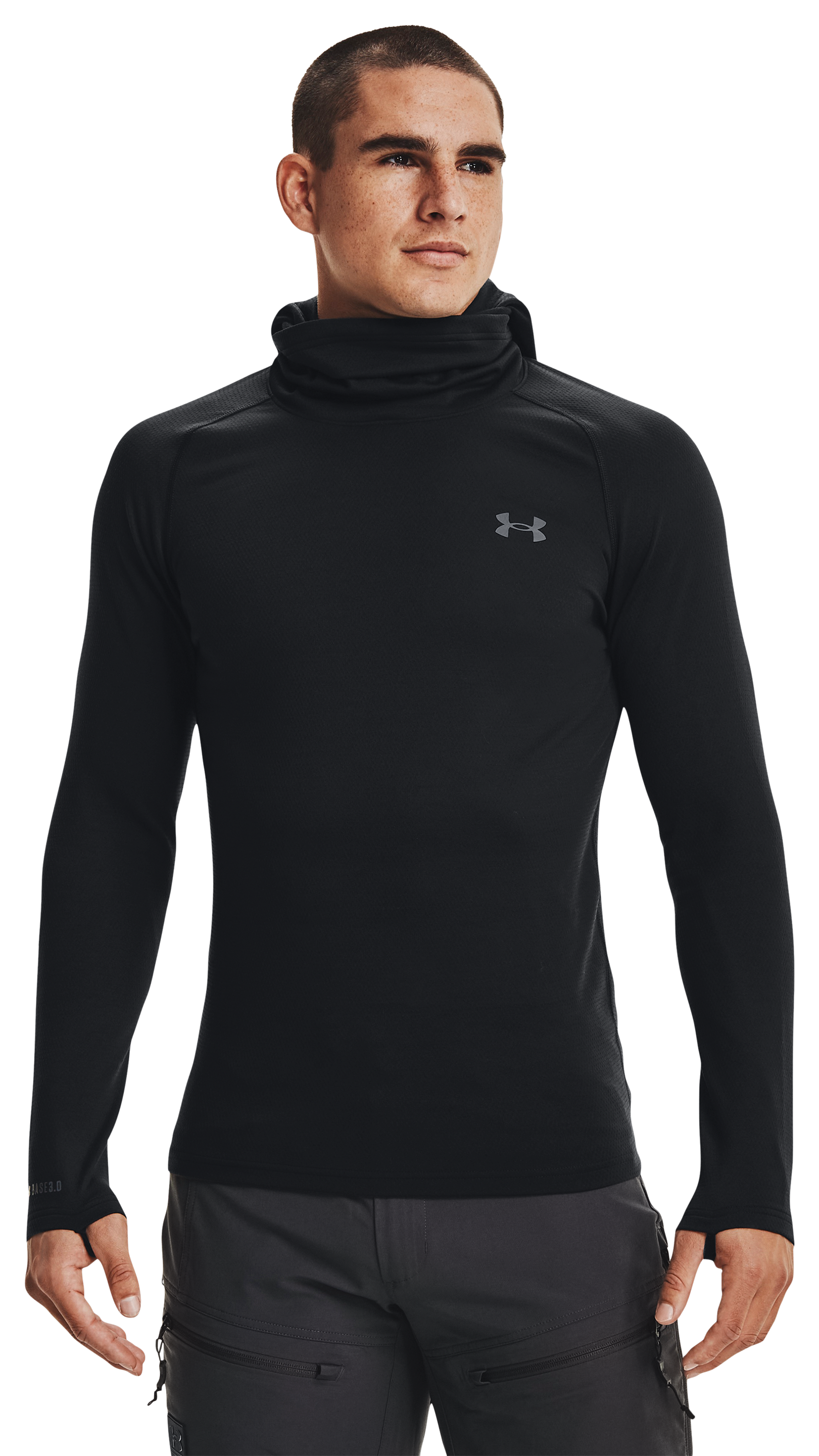 Image of Under Armour Base 3.0 Long-Sleeve Hoodie for Men - Black/Pitch Gray - M