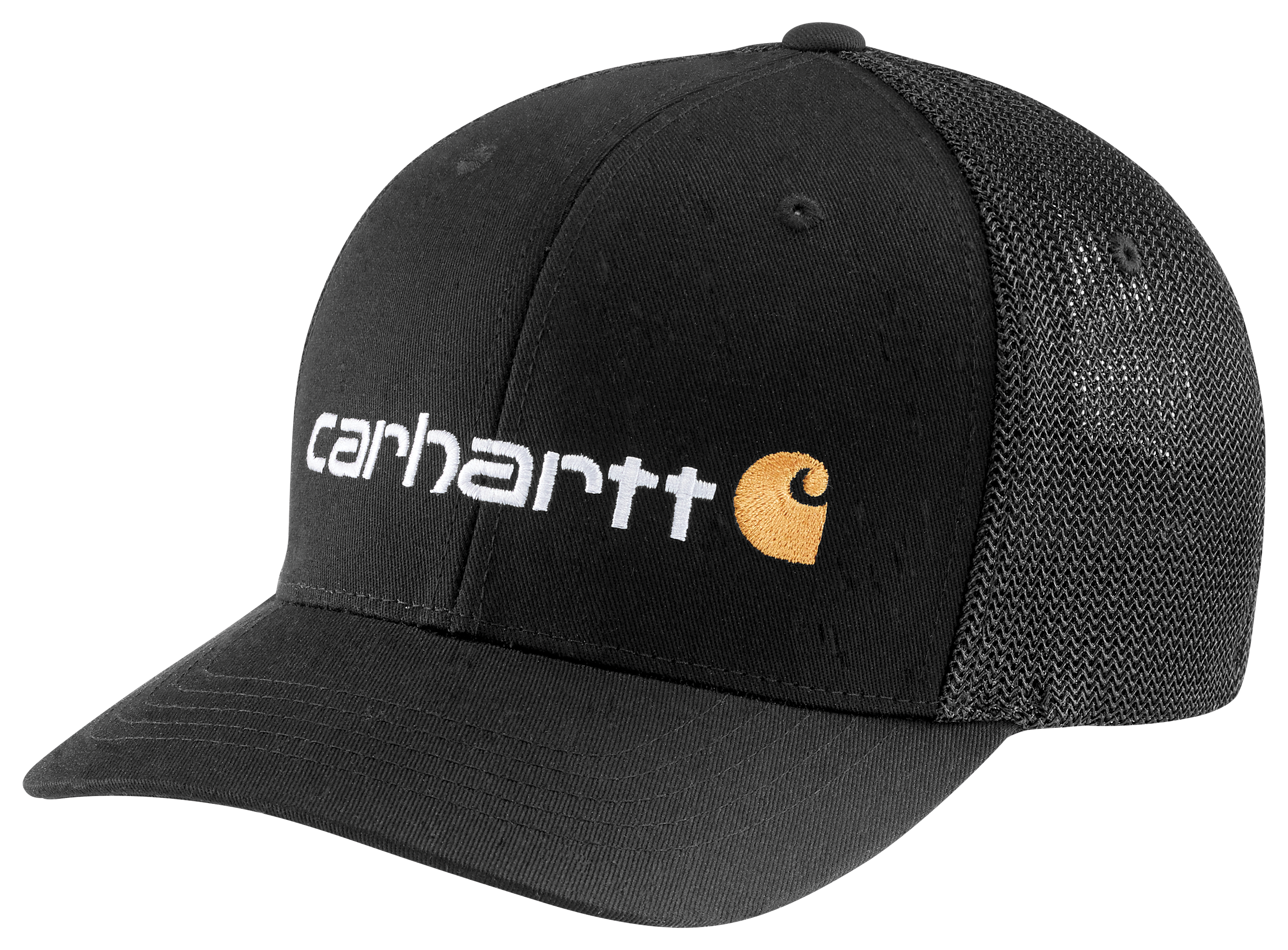 Image of Carhartt Rugged Flex Canvas Logo Graphic Mesh-Back Fitted Cap - Black - L/XL