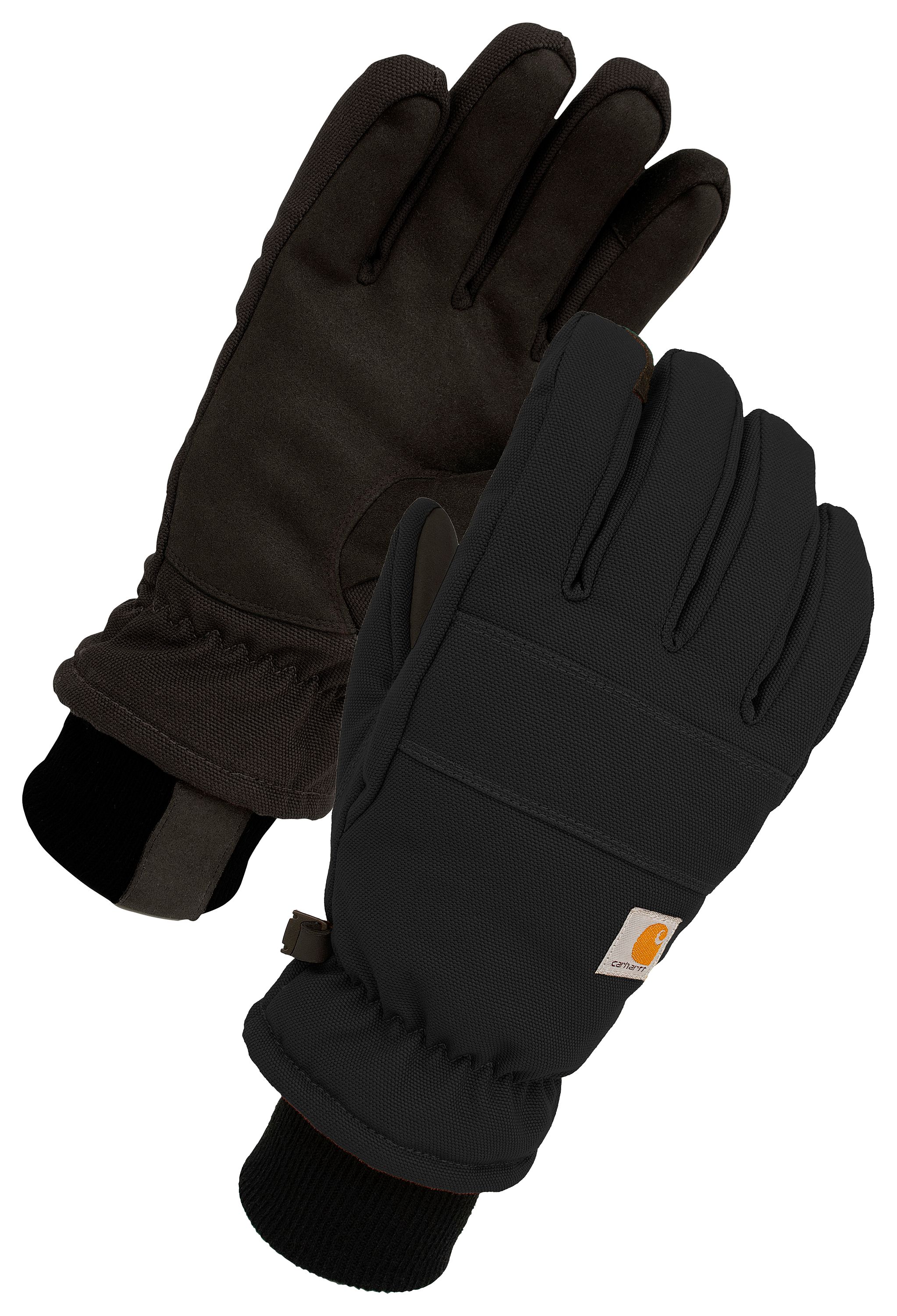 Image of Carhartt Insulated Duck Synthetic Leather Knit Cuff Gloves for Men - Black - M