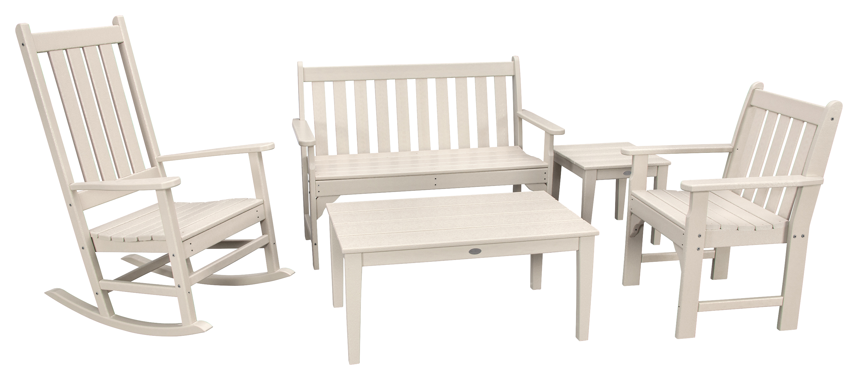 POLYWOOD Vineyard 5-Piece Bench and Rocking Chair Set - Sand