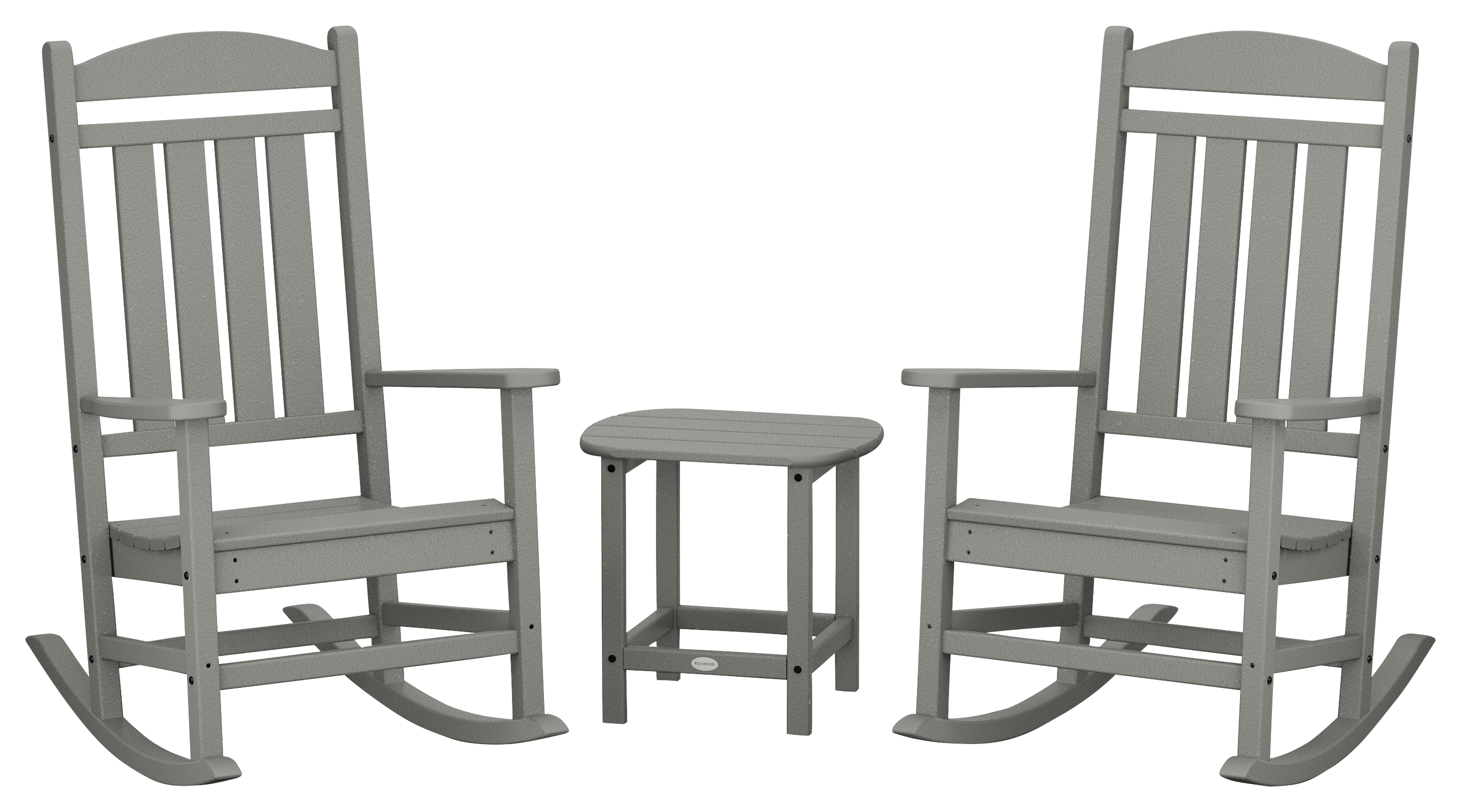 Image of POLYWOOD Presidential Rocker 3-Piece Set with South Beach 18″ Side Table - Slate Grey