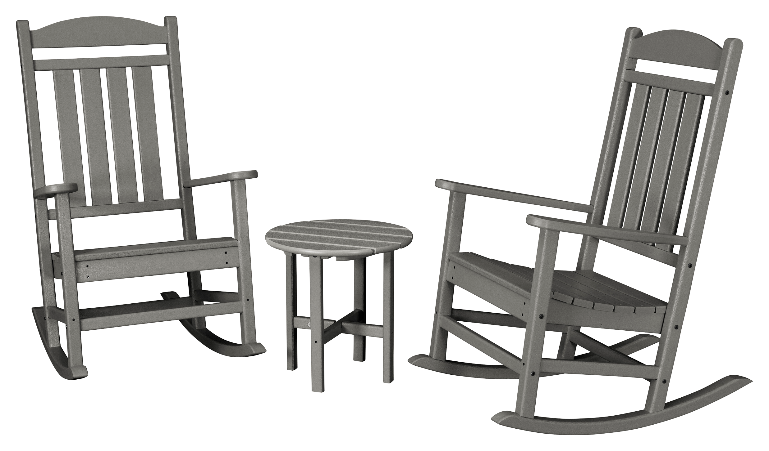 Image of POLYWOOD Presidential 3-Piece Rocker Set with Round 18″ Side Table - Slate Grey