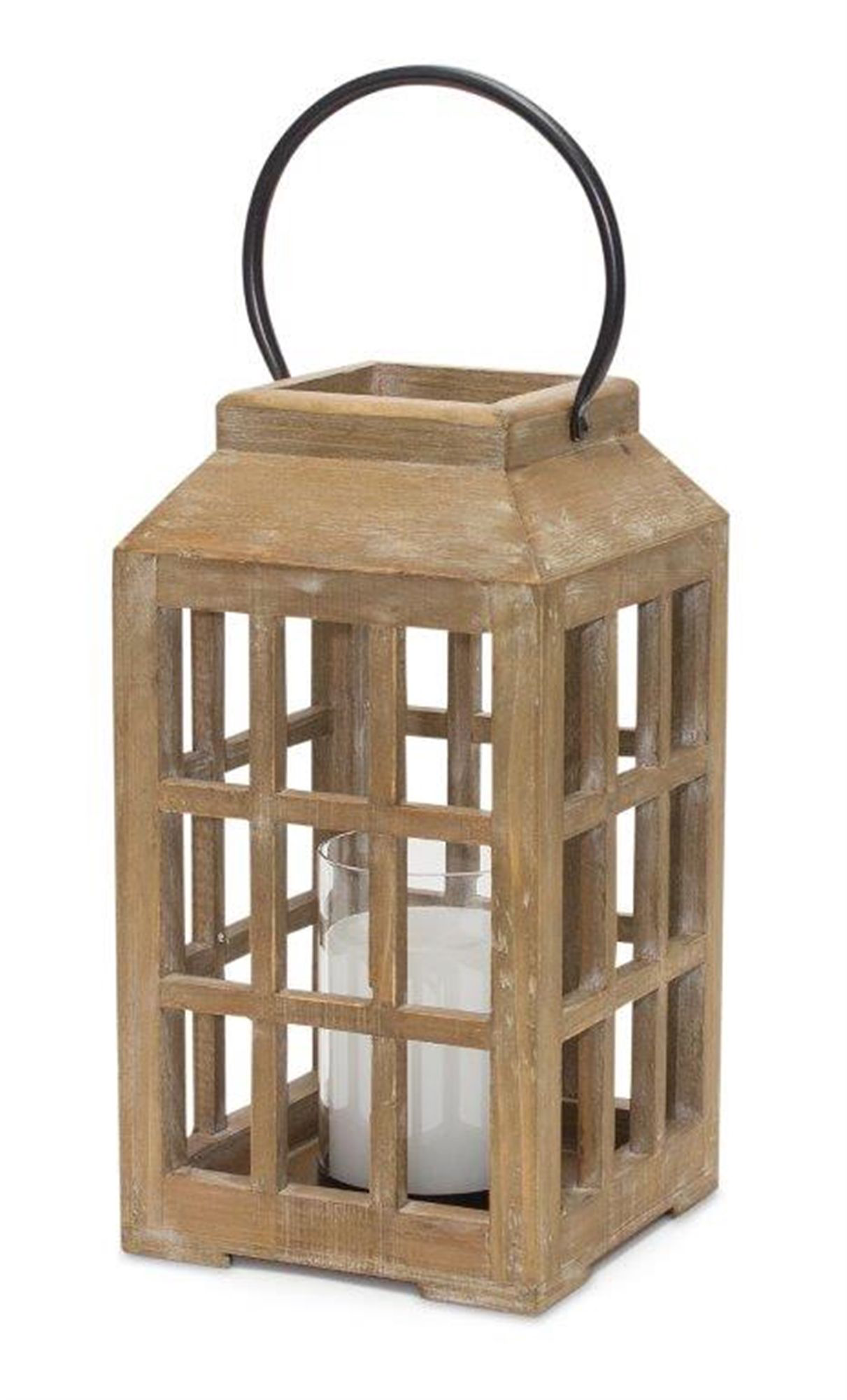 Image of Melrose International Wood Lantern with Metal Handle - 6.75″ x 17″