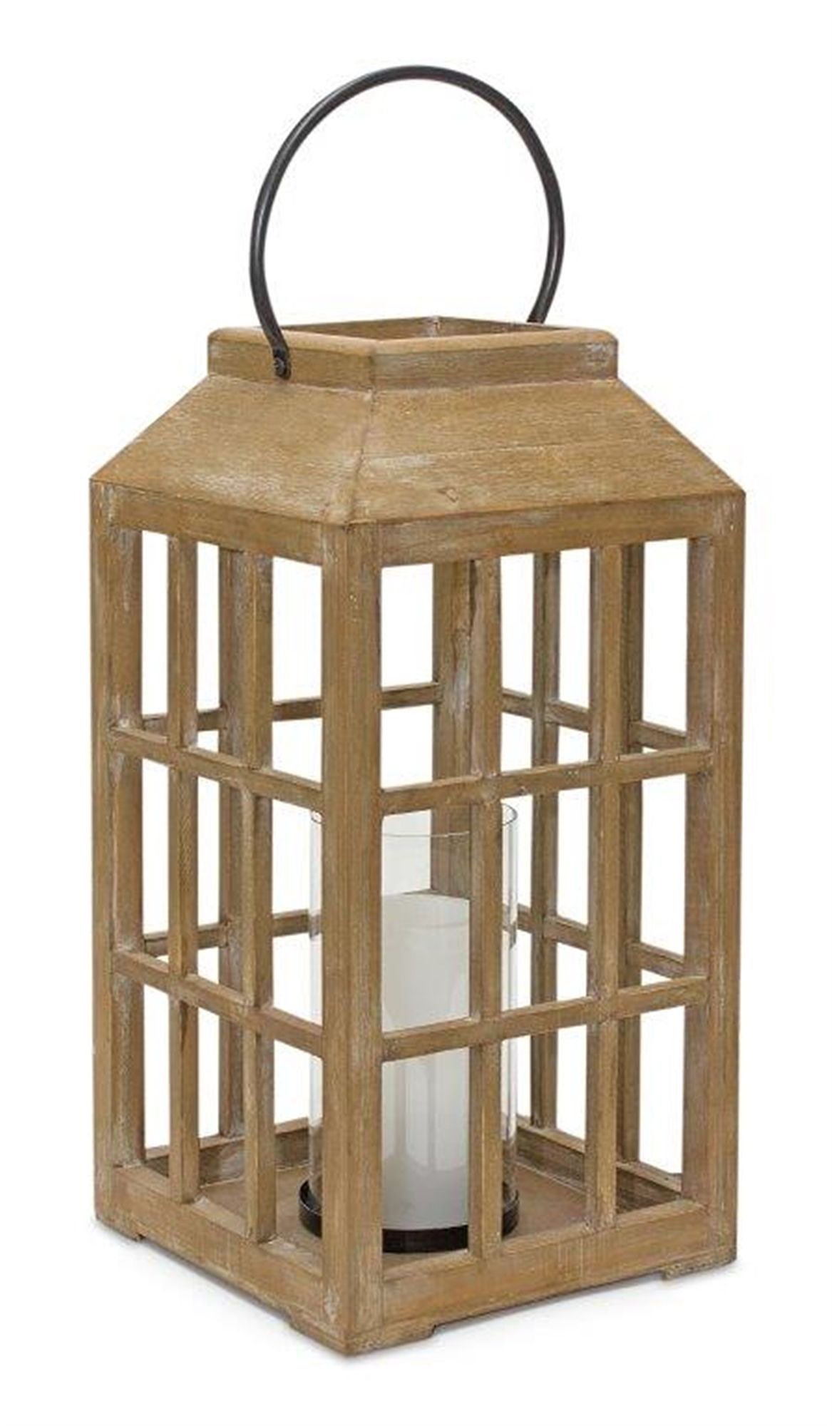 Image of Melrose International Wood Lantern with Metal Handle - 8.75″ x 22.5″