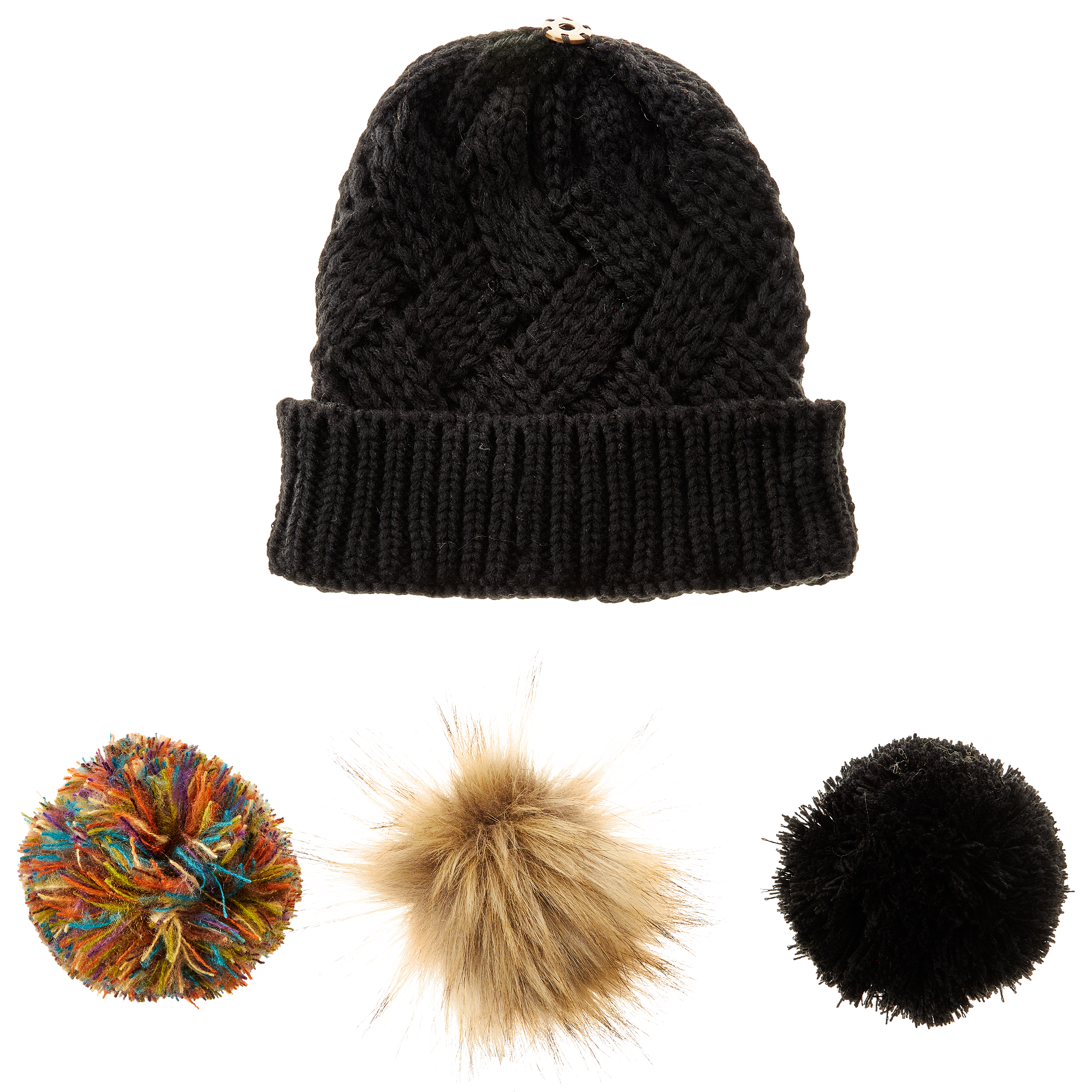 Dorfman Pacific Interchangeable Pom Beanie for Ladies - Black