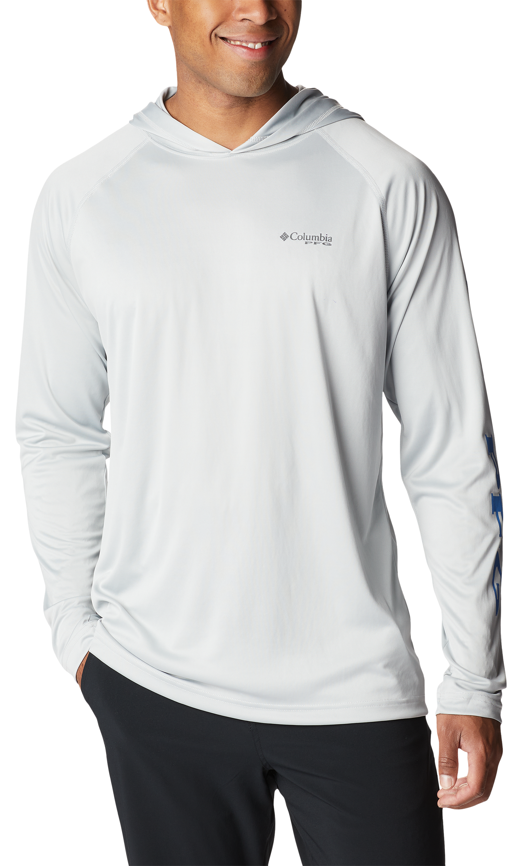 Columbia PFG Terminal Tackle Long-Sleeve Hoodie for Men - Cool Grey/Vivid Blue Logo - 2XLT product image