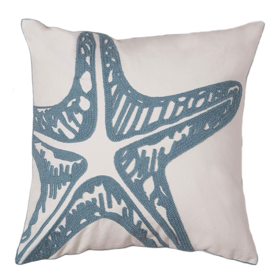 Carstens Inc. Blue Starfish Chain Stitch Pillow