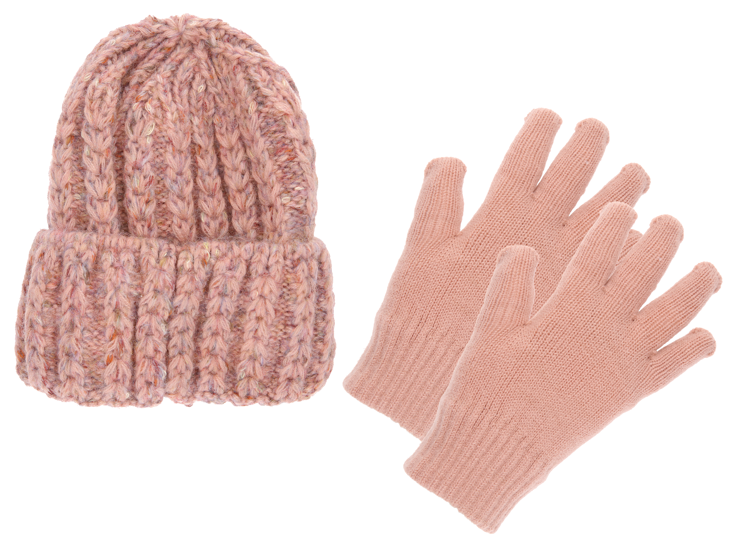 Image of Quagga Chunky Beanie and Glove Set for Ladies - Pink