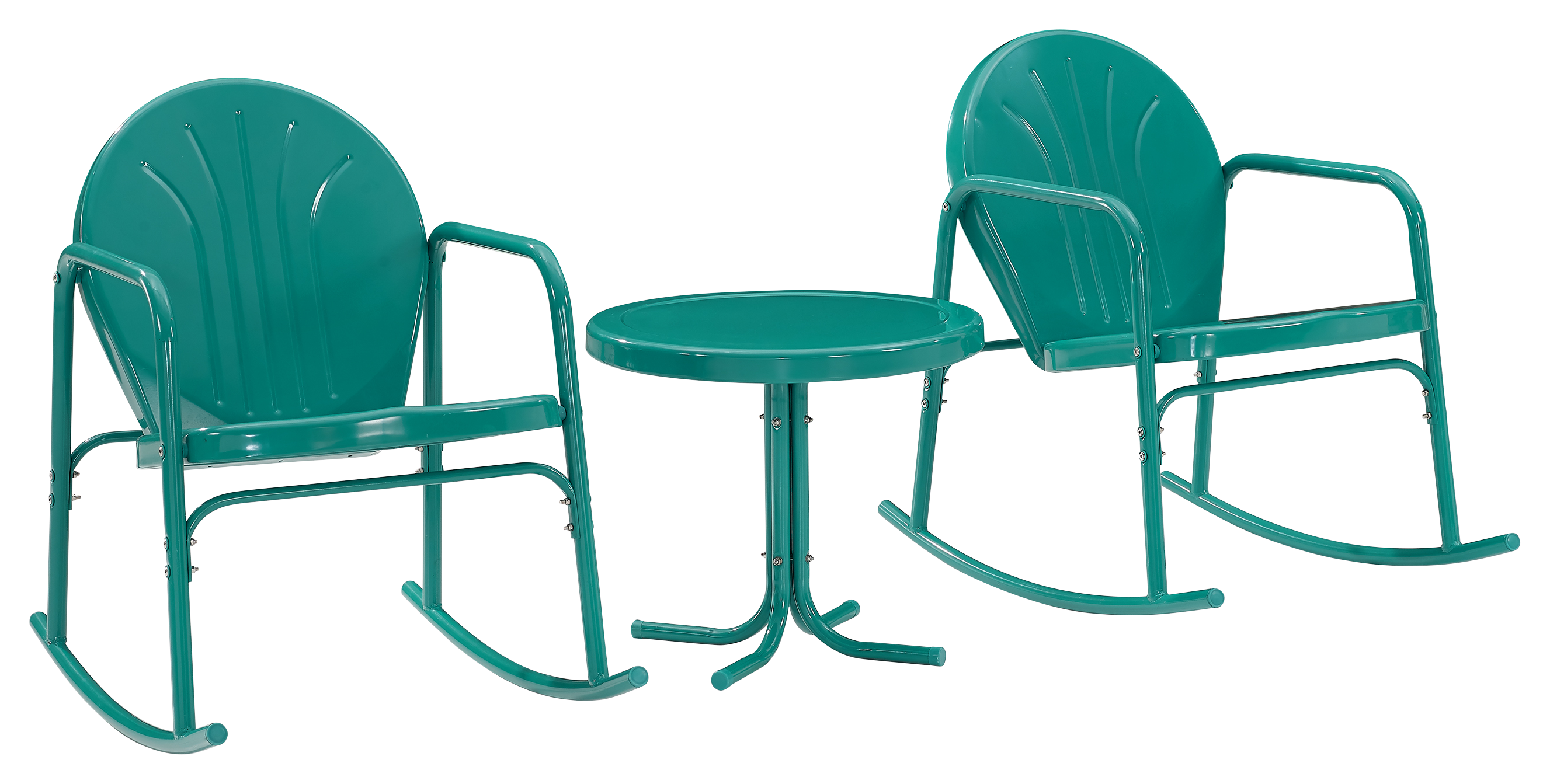 Crosley Griffith Outdoor Metal Rocking Chairs and Table 3-Piece Set - Turquoise Gloss