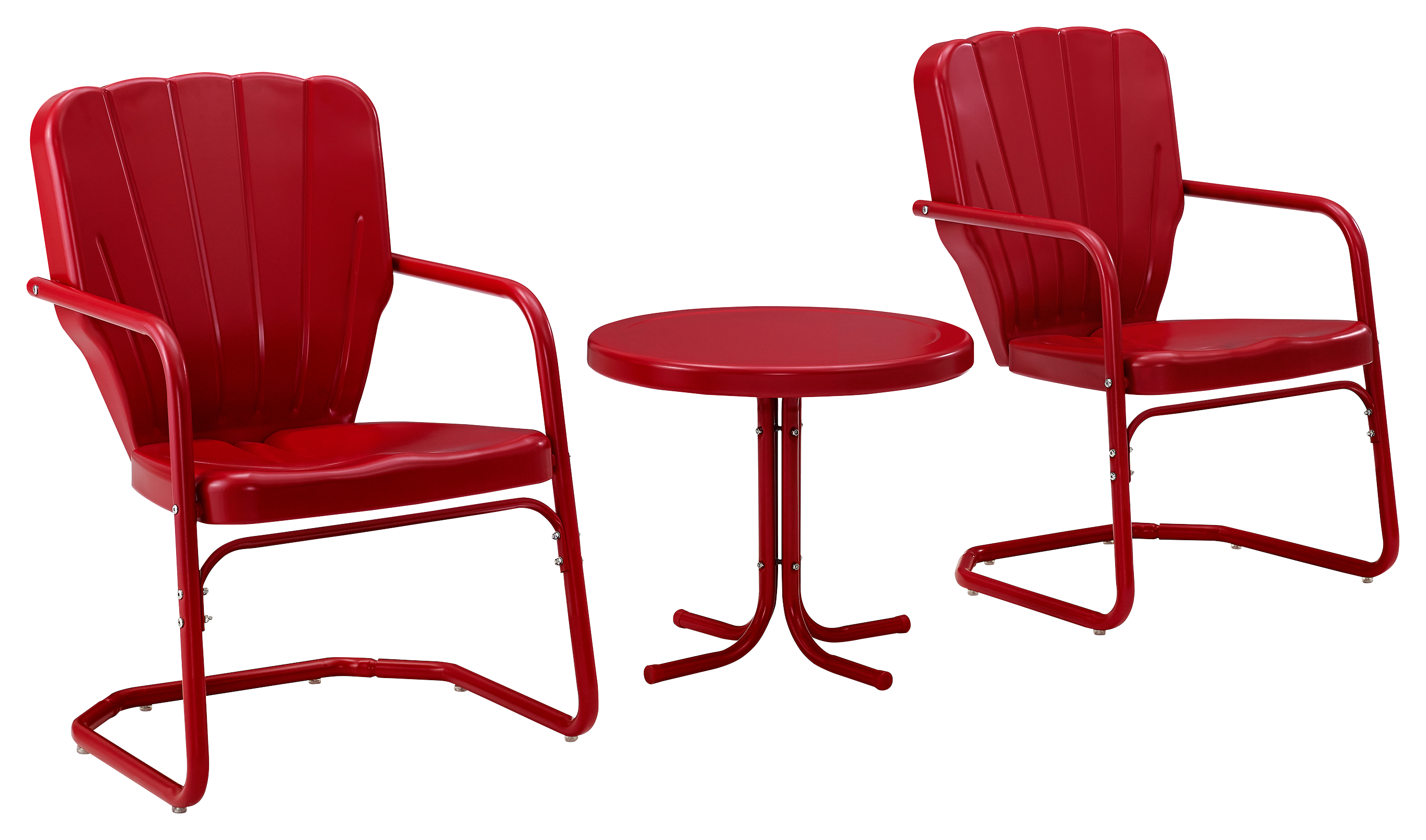 Image of Crosley Ridgeland Chairs and Table Outdoor Metal 3-Piece Set - Bright Red Gloss