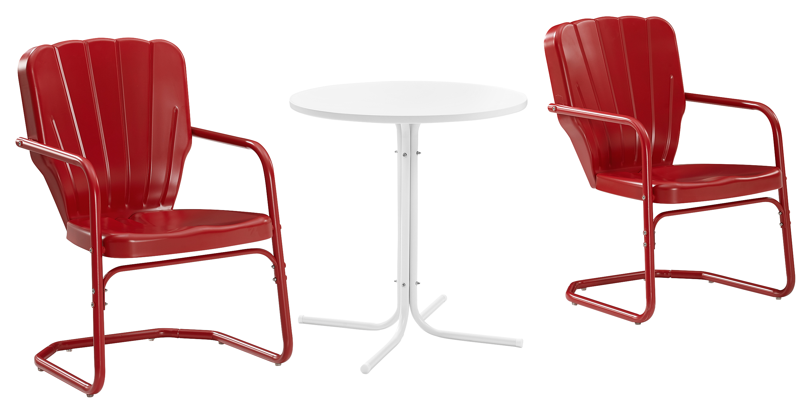 Image of Crosley Ridgeland Chairs and Table Outdoor Metal 3-Piece Bistro Set - Bright Red Gloss