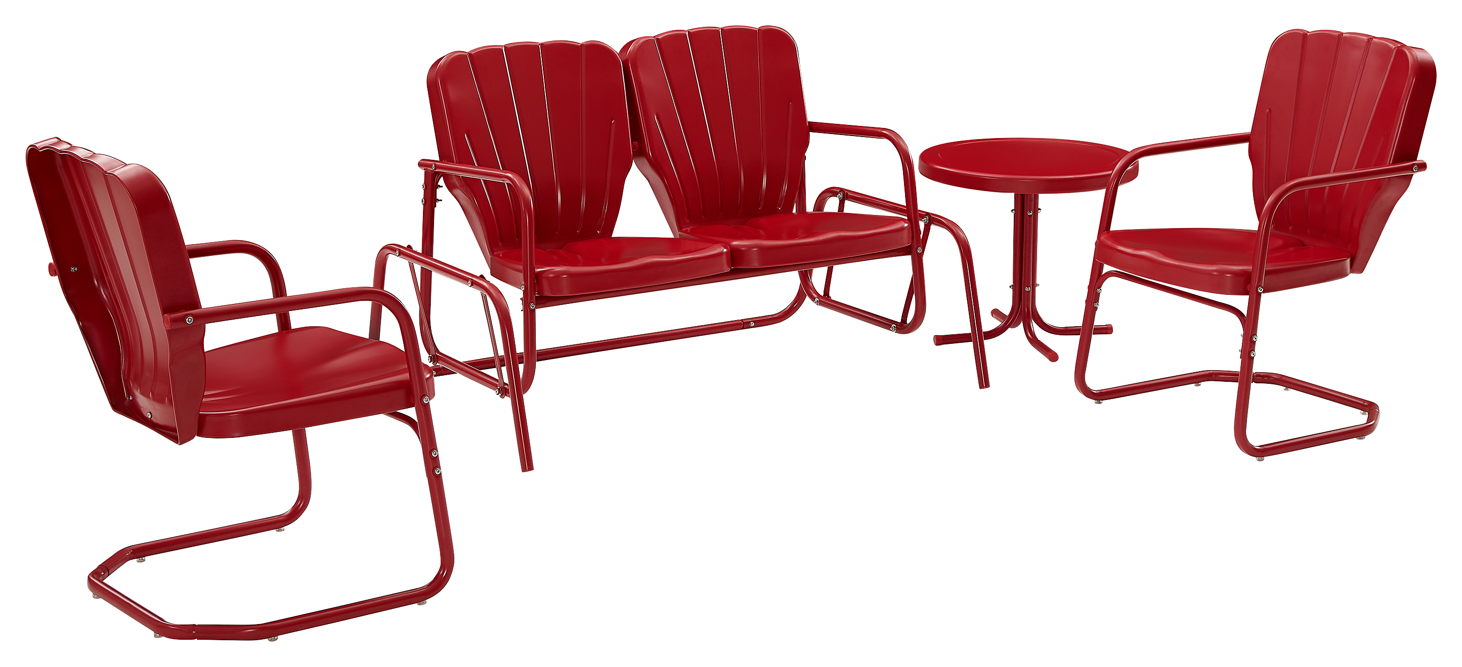 Image of Crosley Ridgeland Loveseat, Chairs, and Table Outdoor Metal 4-Piece Conversation Set - Bright Red Gloss