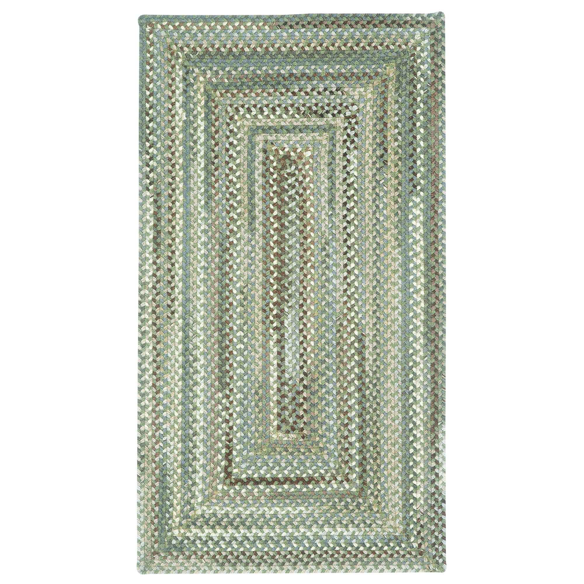 Image of Capel Sherwood Forest Braided Wool-Blend Concentric Rectangle Area Rug - Green Olive - 27″ x 4'