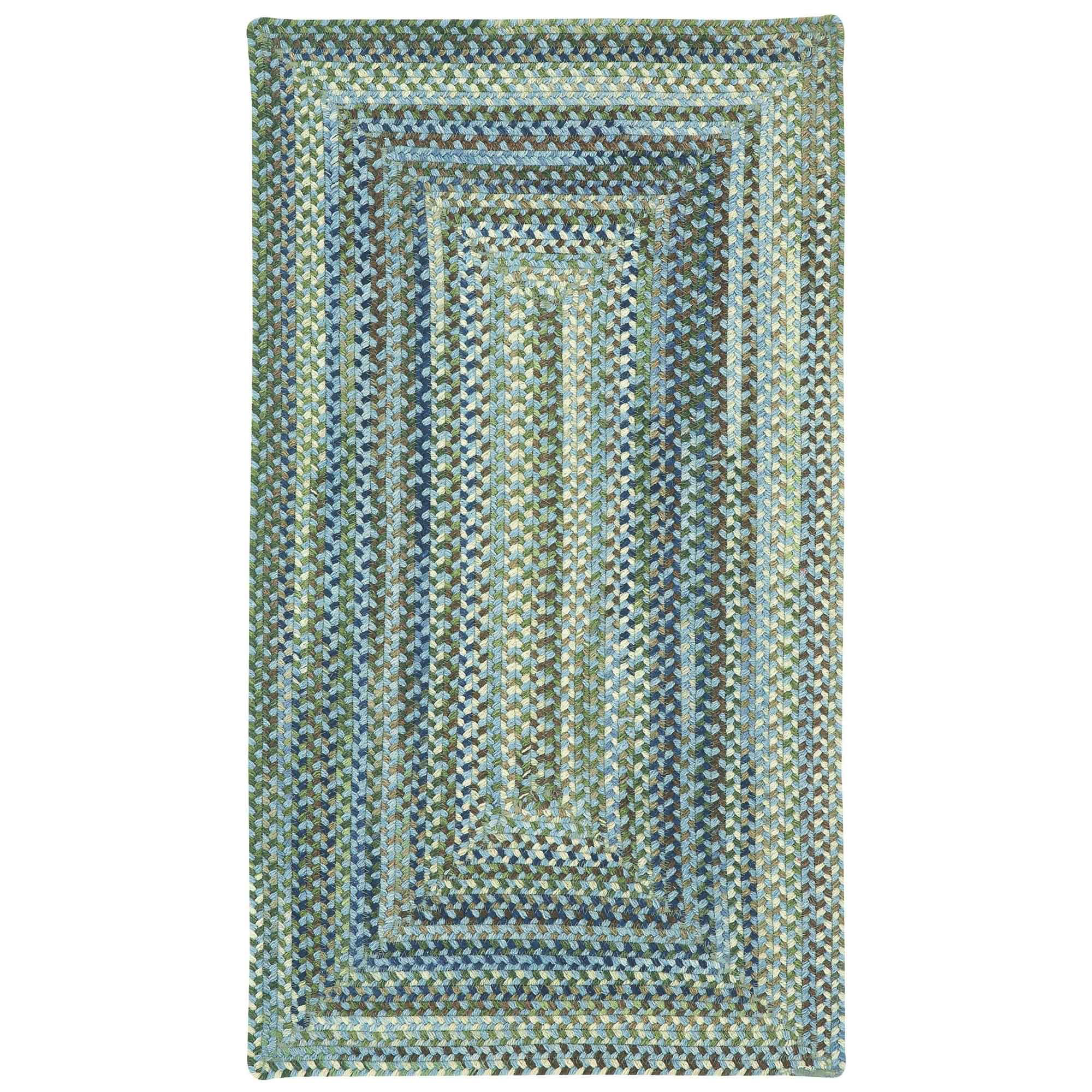 Image of Capel Manchester Wool-Blend Concentric Rectangle Area Rug - Light Blue - 27″ x 4'