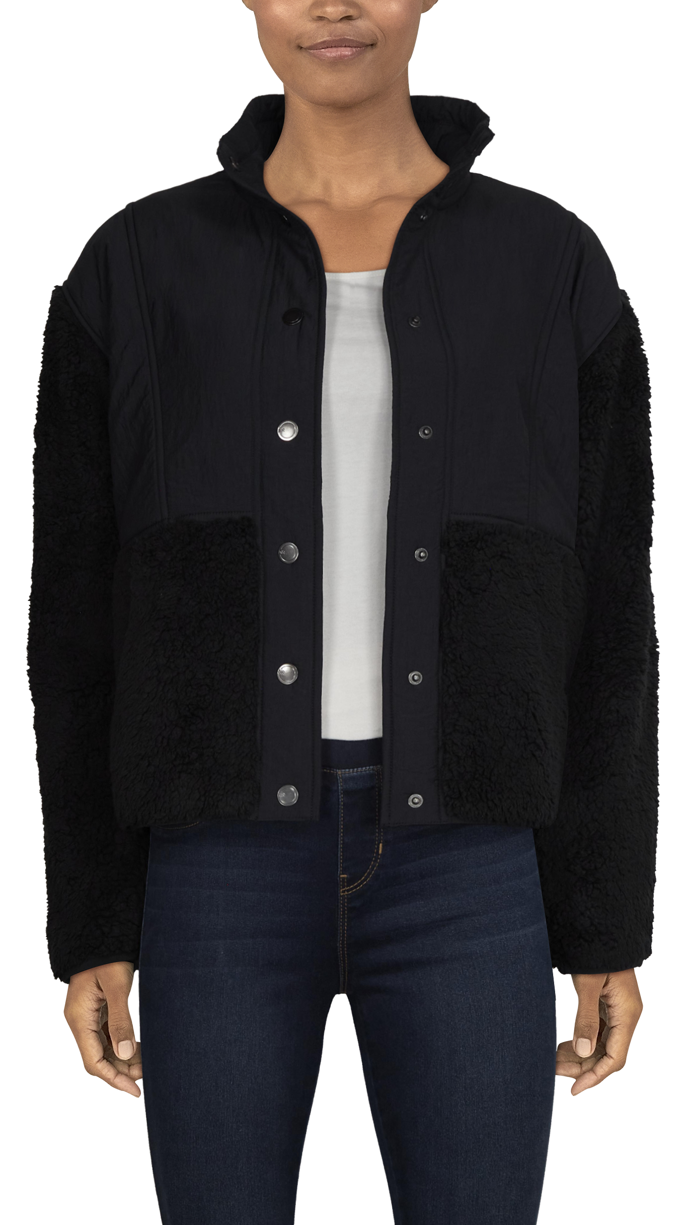 Natural Reflections Drop-Shoulder Snap Sherpa Jacket - Anthracite - XL