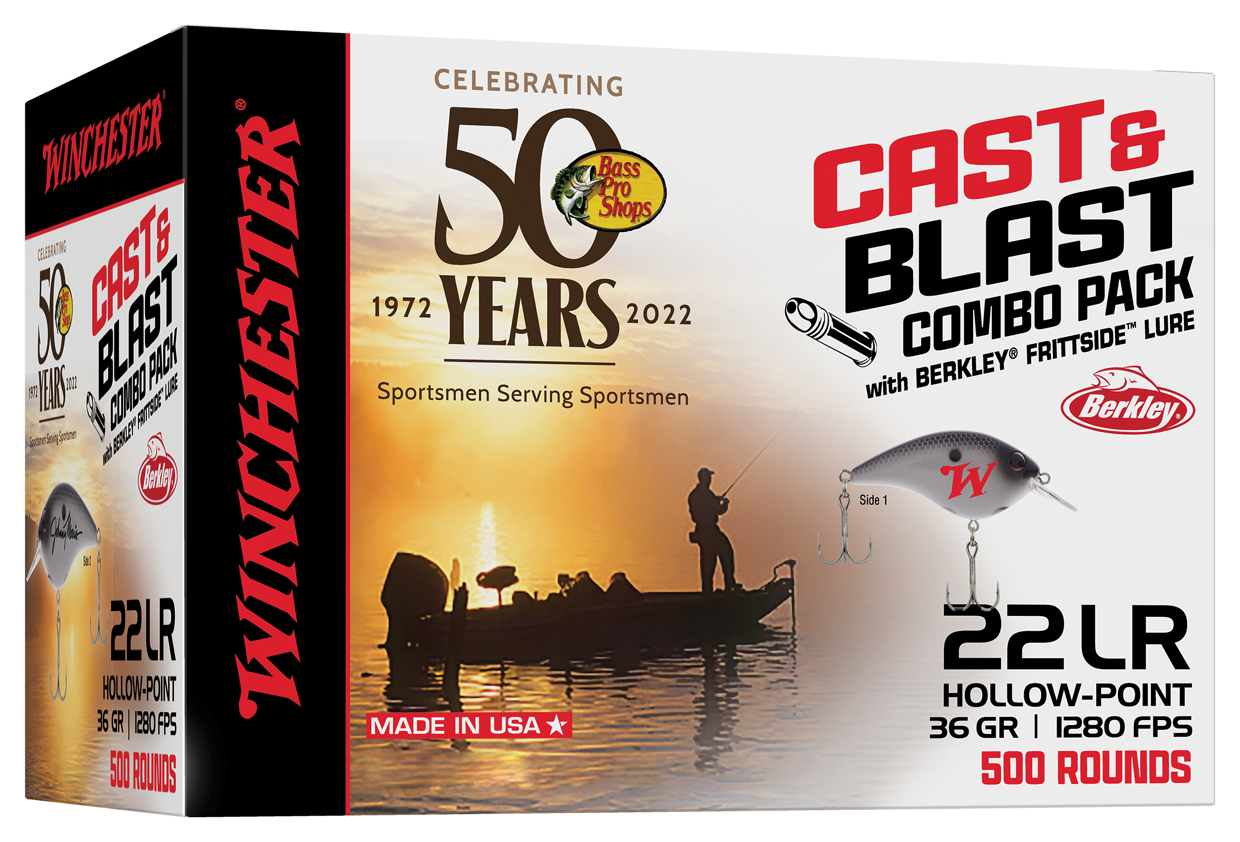 Image of Winchester Bass Pro Shops 50th Anniversary CAST &BLAST 22 LR Ammo and Berkley Frittside Fishing Lure Combo