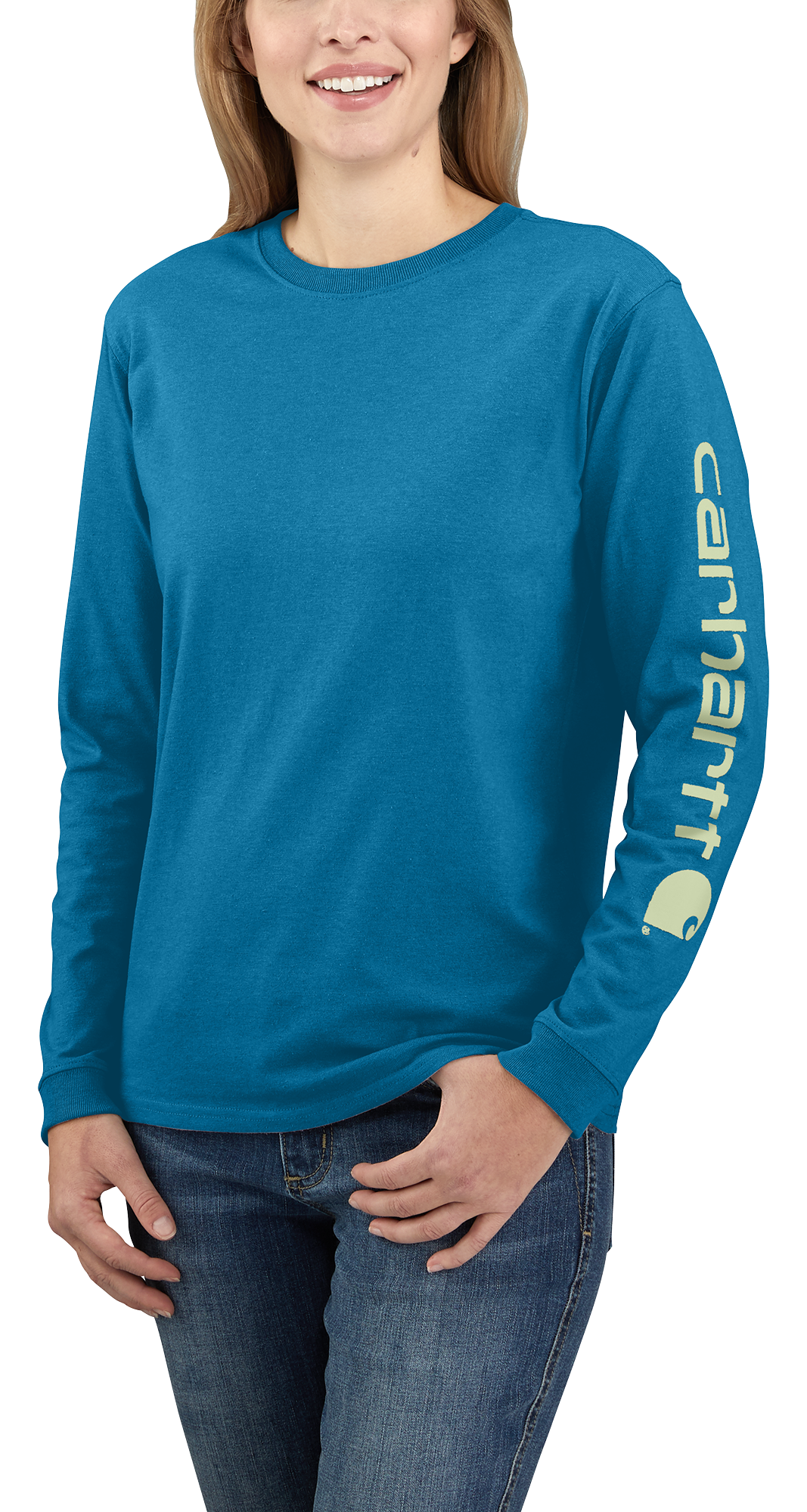 Carhartt Workwear Sleeve Logo Long-Sleeve T-Shirt for Ladies - Marine Blue  - 3452507 - Fishing The Carhartt Logo Sleeve Graphic Heavyweight Long- sku 3452507