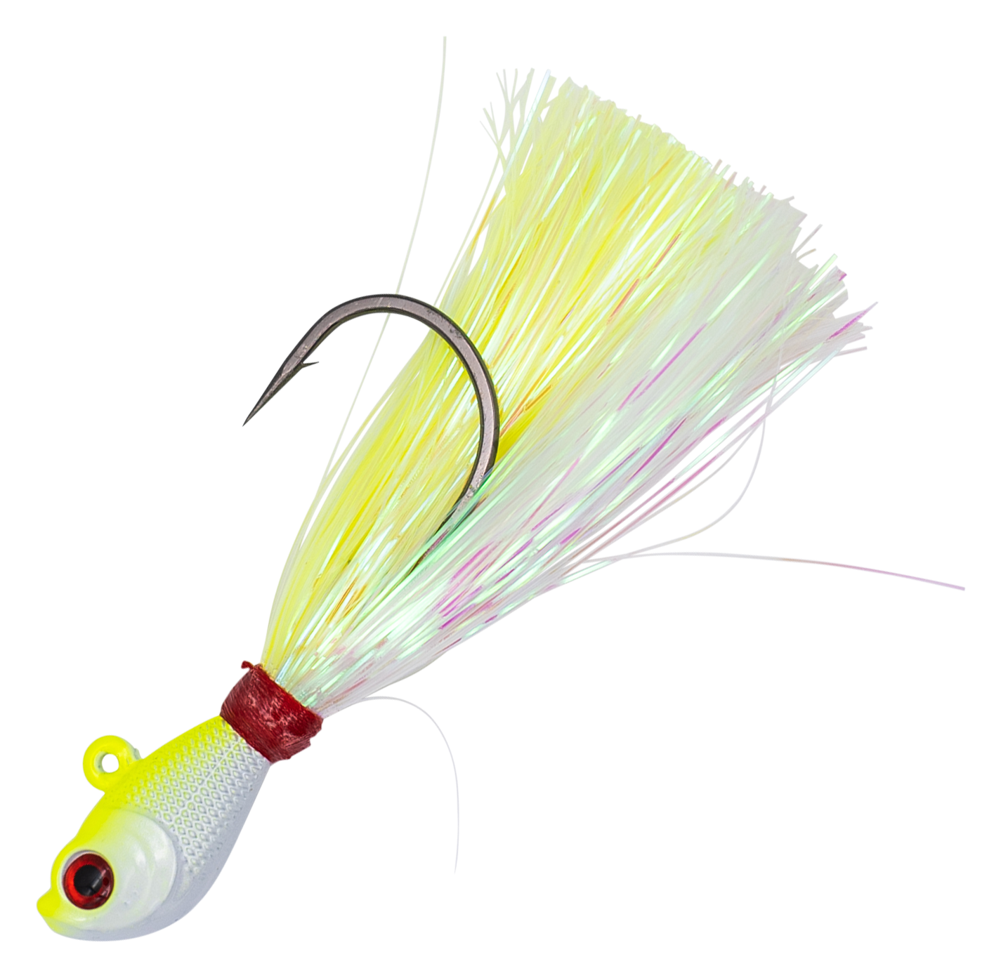 Intent Tackle Mylar Bucktail Jig - 3/4 oz. - Chartreuse White - 3452531 - Fishing Hand-tied on a Mustad hook with highly-reflective  sku 3452531