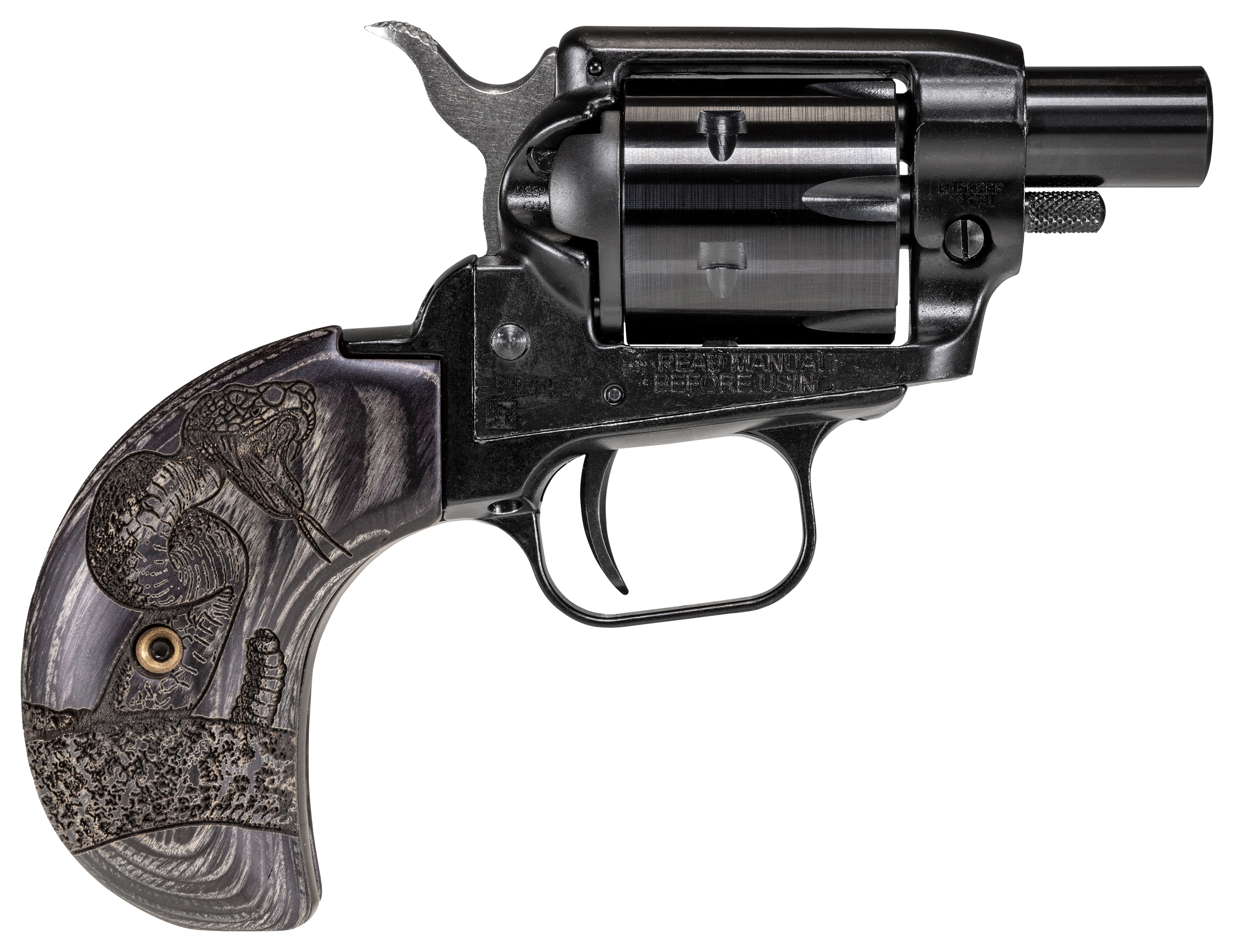 Heritage Barkeep Boot SingleAction Revolver with Custom Wood Burnt Snake Grips  Wood